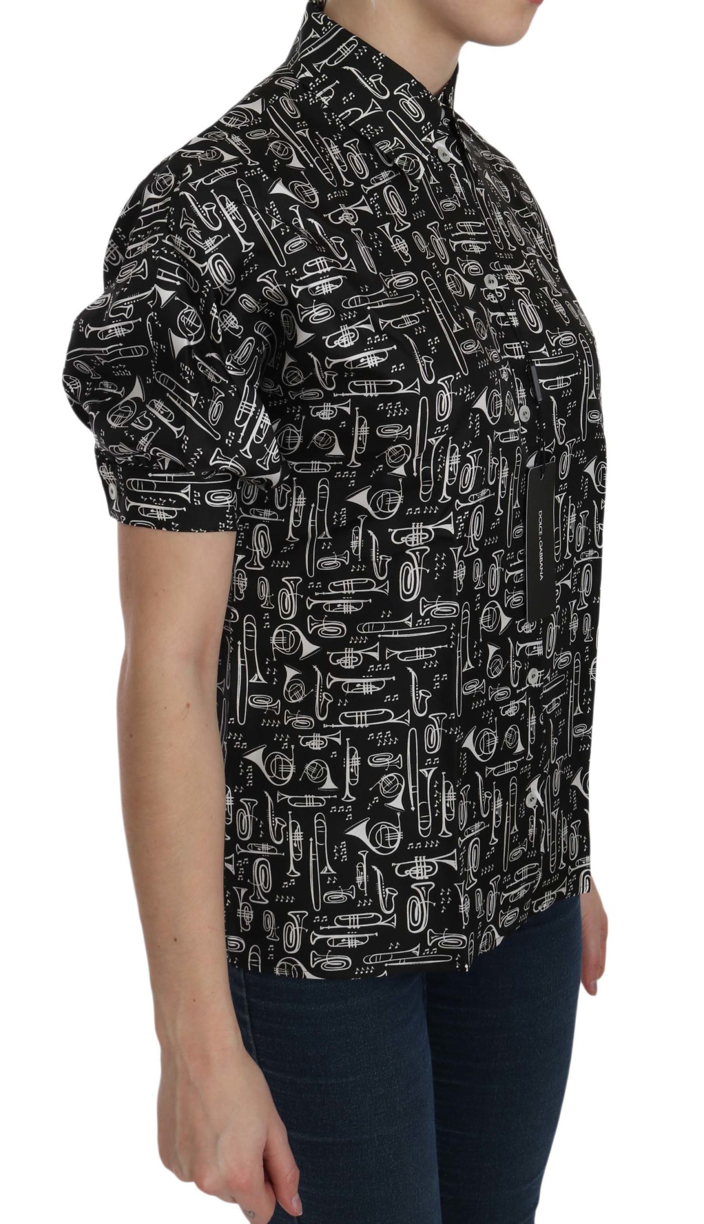 Schwarzes Musikinstrument Kragenbluse Shirt