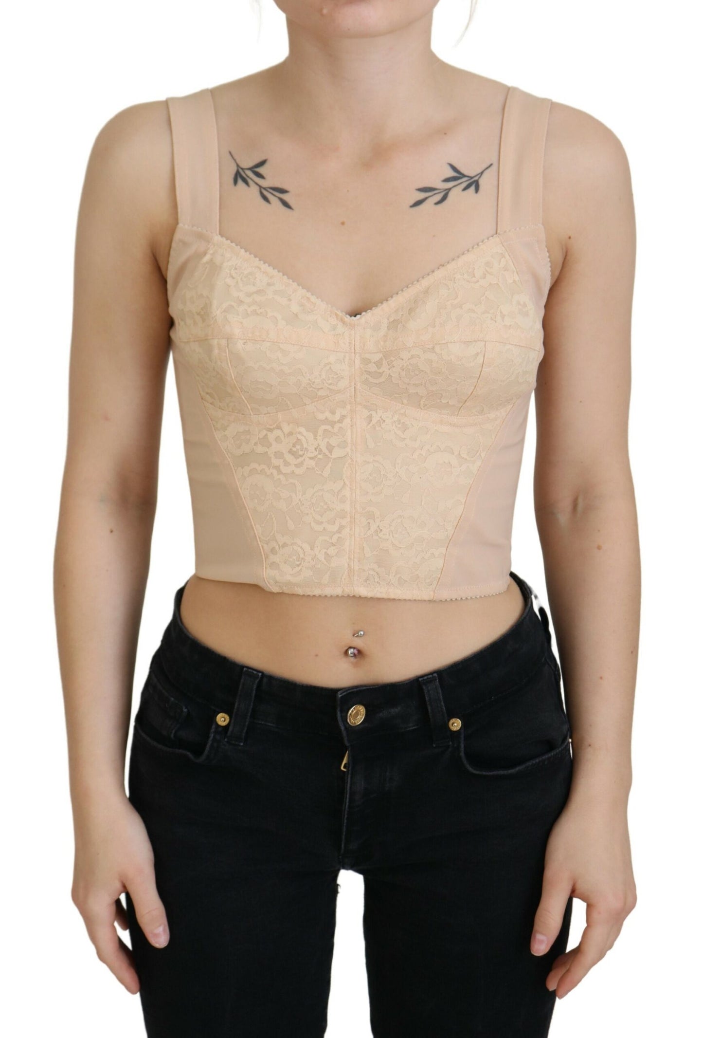 Beigefarbenes Cropped Bustier Korsett-Büstenhalter-Top