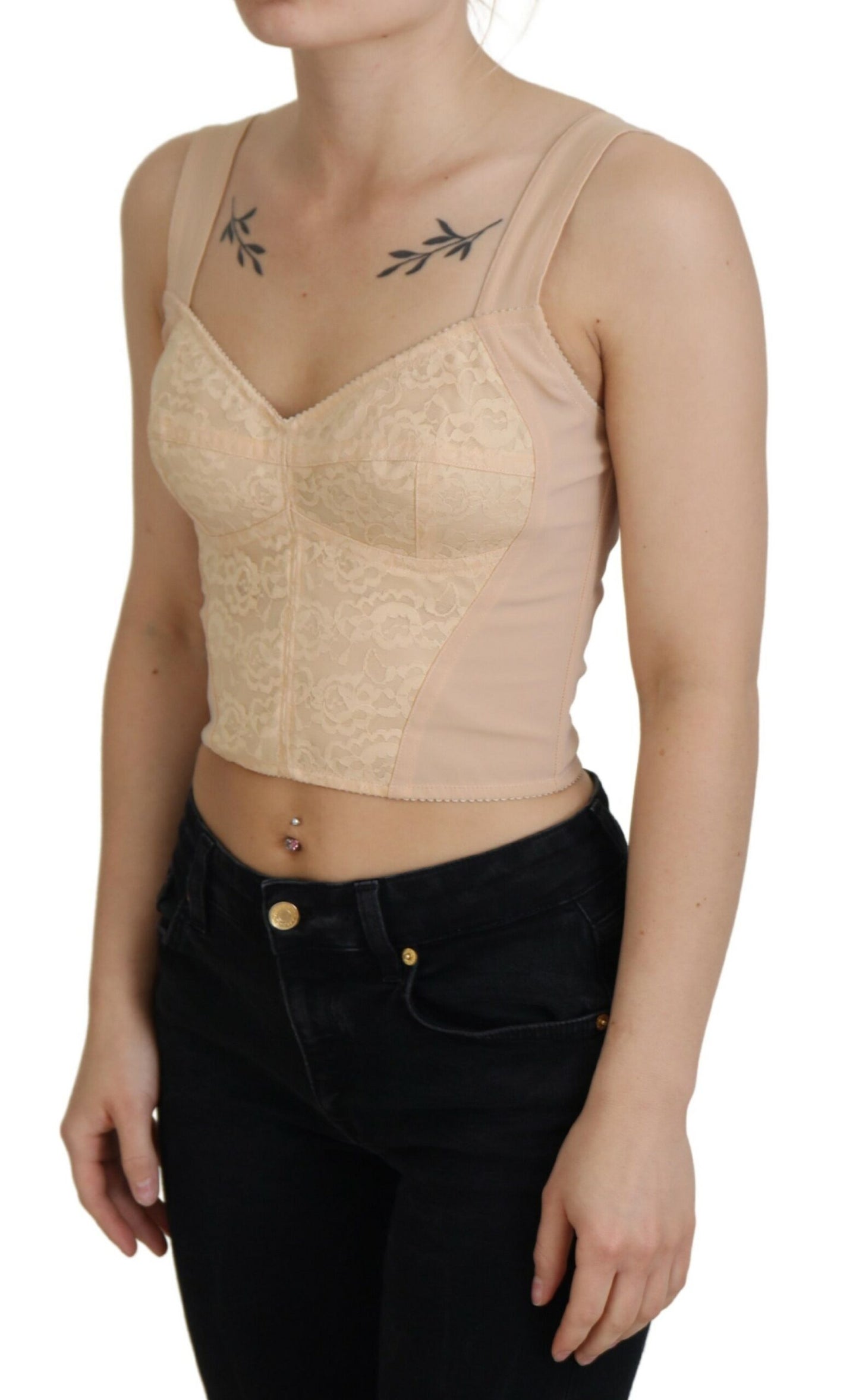 Beigefarbenes Cropped Bustier Korsett-Büstenhalter-Top