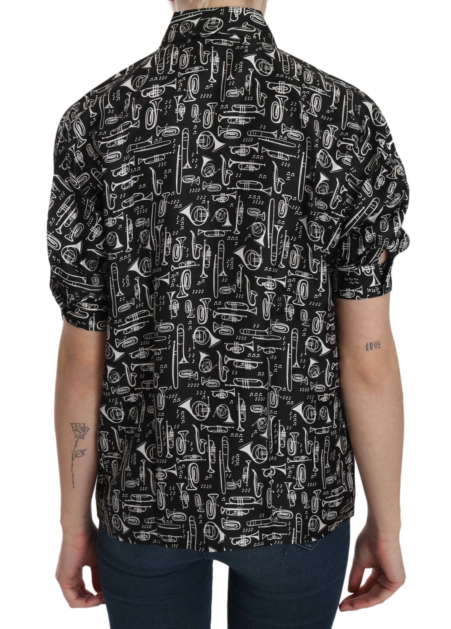 Schwarzes Musikinstrument Kragenbluse Shirt