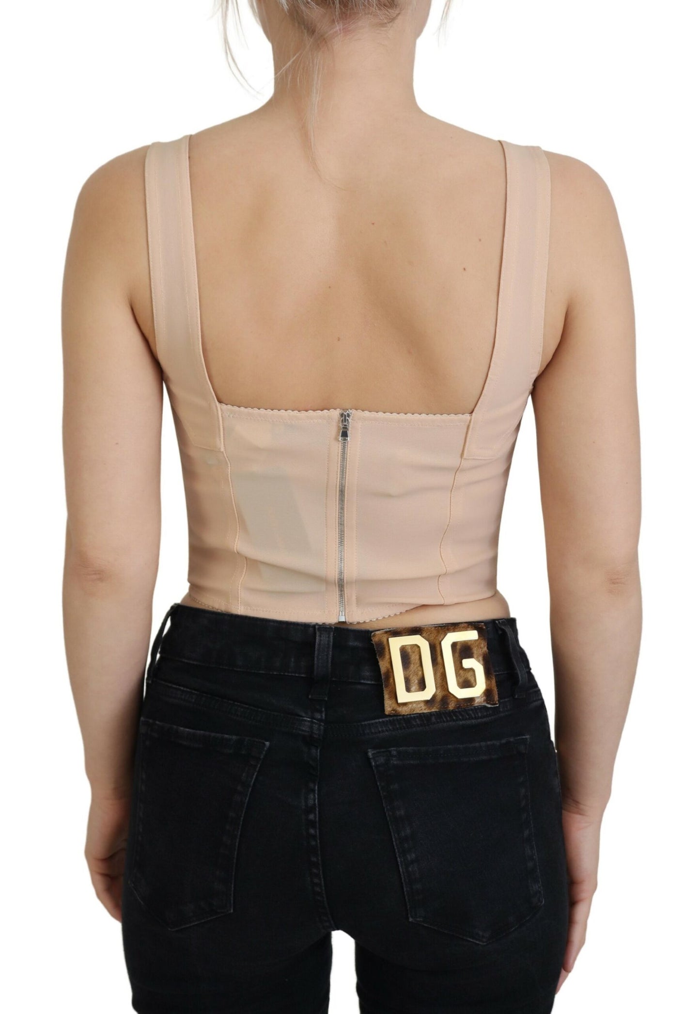 Beigefarbenes Cropped Bustier Korsett-Büstenhalter-Top