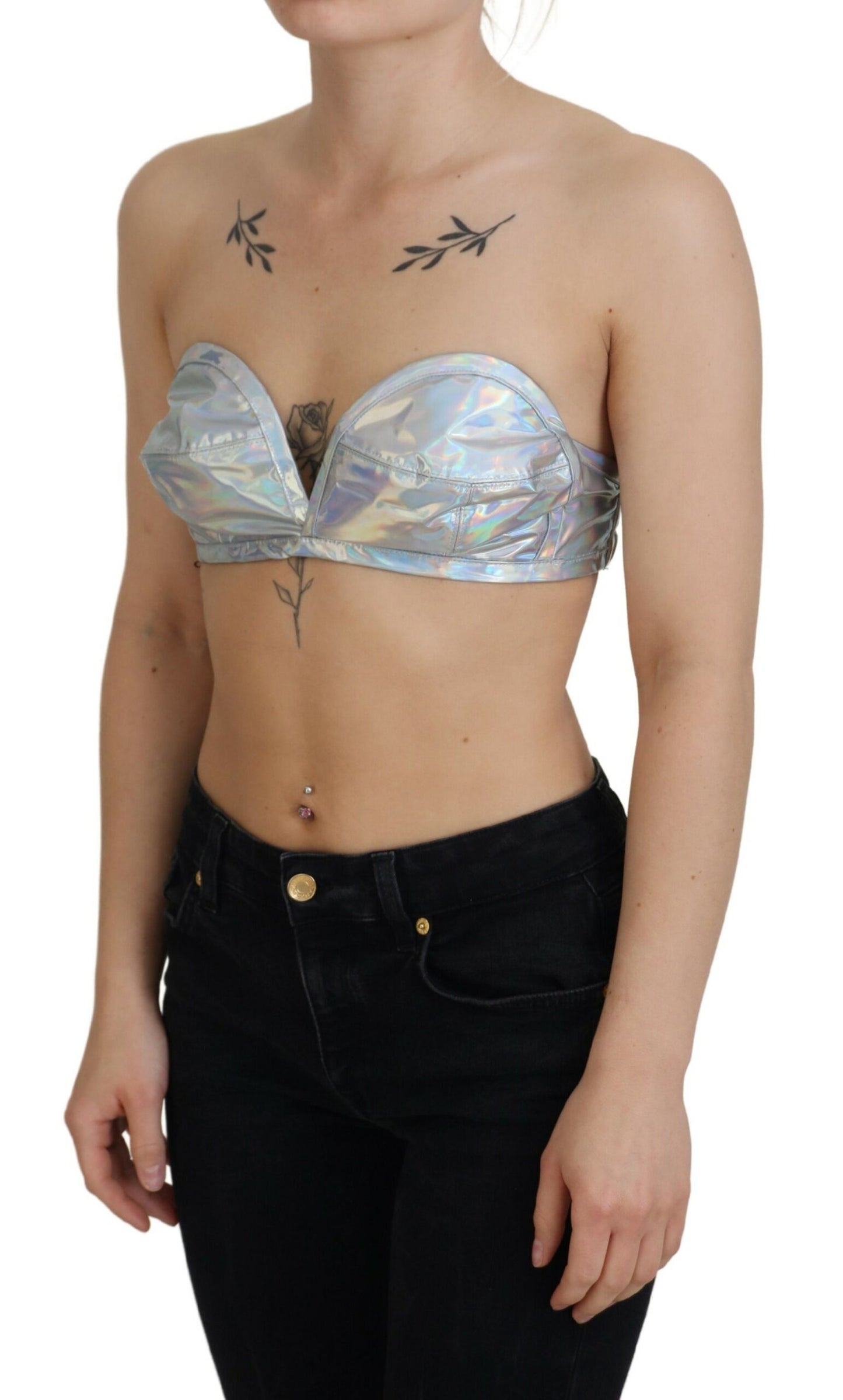 Silberner Holografie-Effekt Bustier-Büstenhalter Top