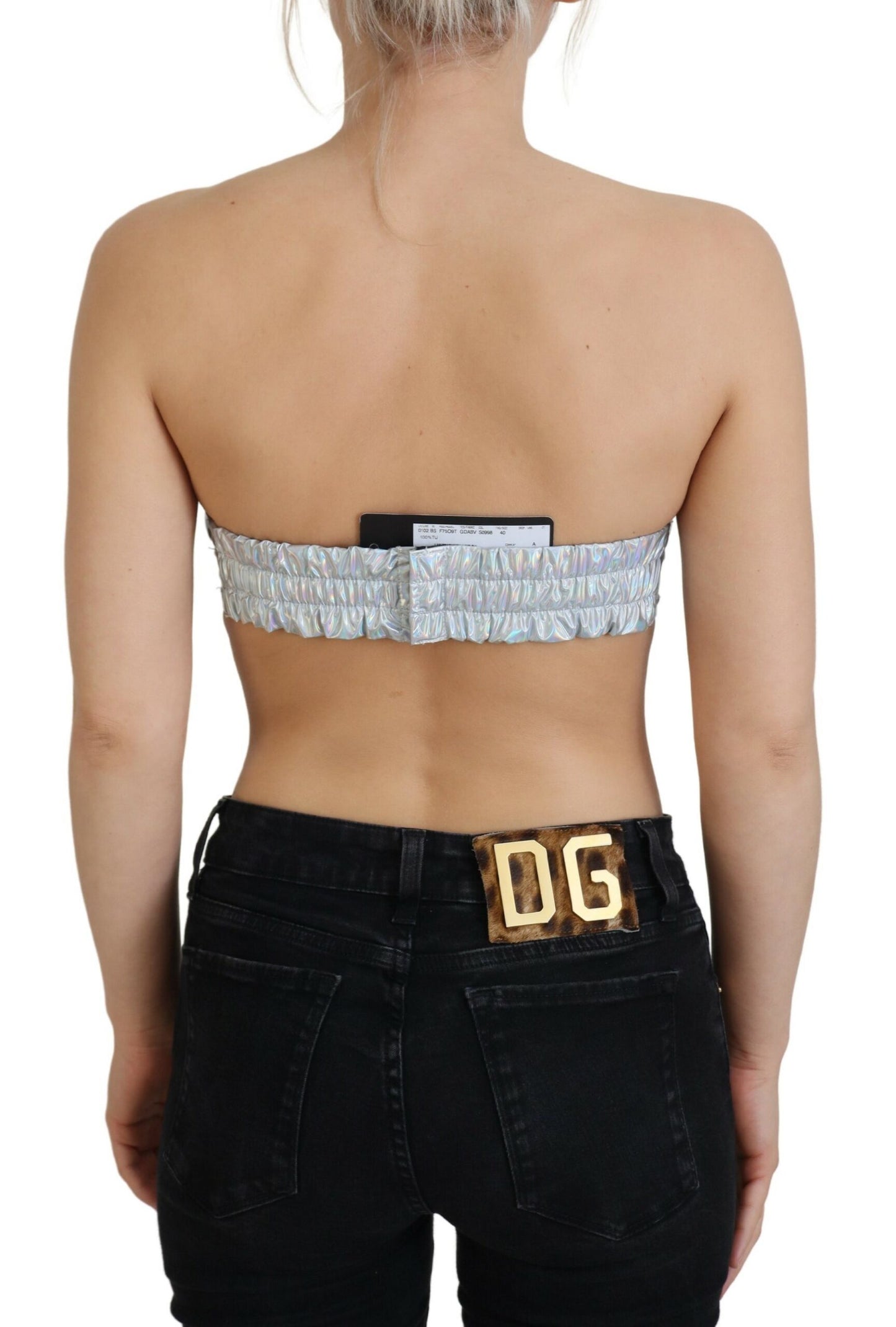 Silberner Holografie-Effekt Bustier-Büstenhalter Top