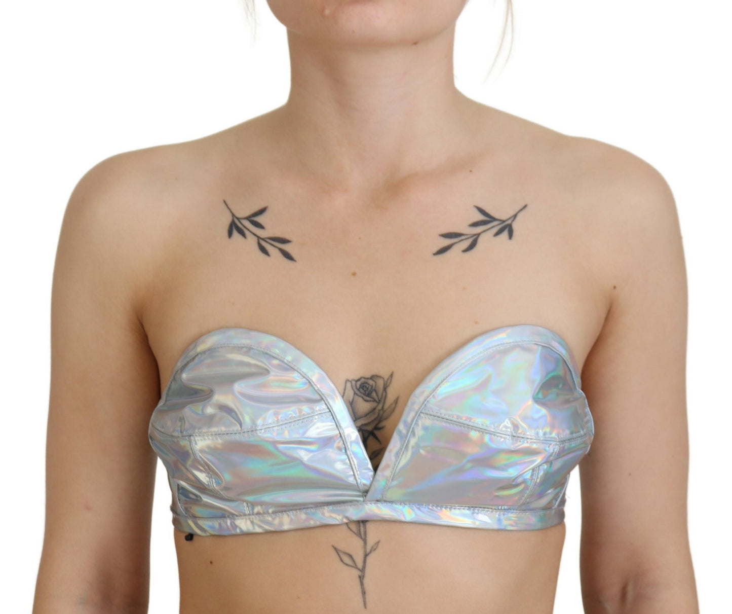 Silberner Holografie-Effekt Bustier-Büstenhalter Top
