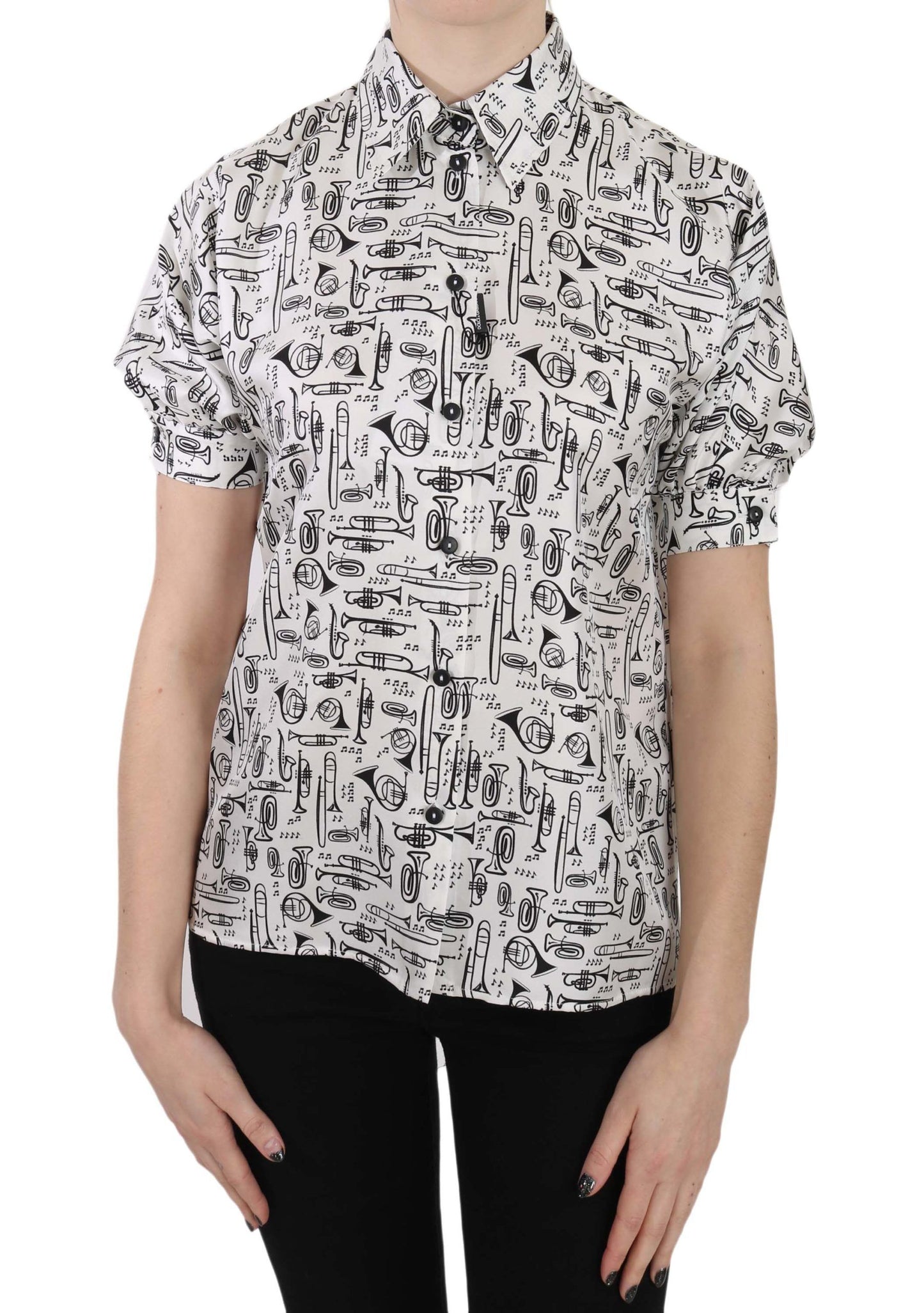 Trompetendruck Knopfleiste Seidentop Bluse