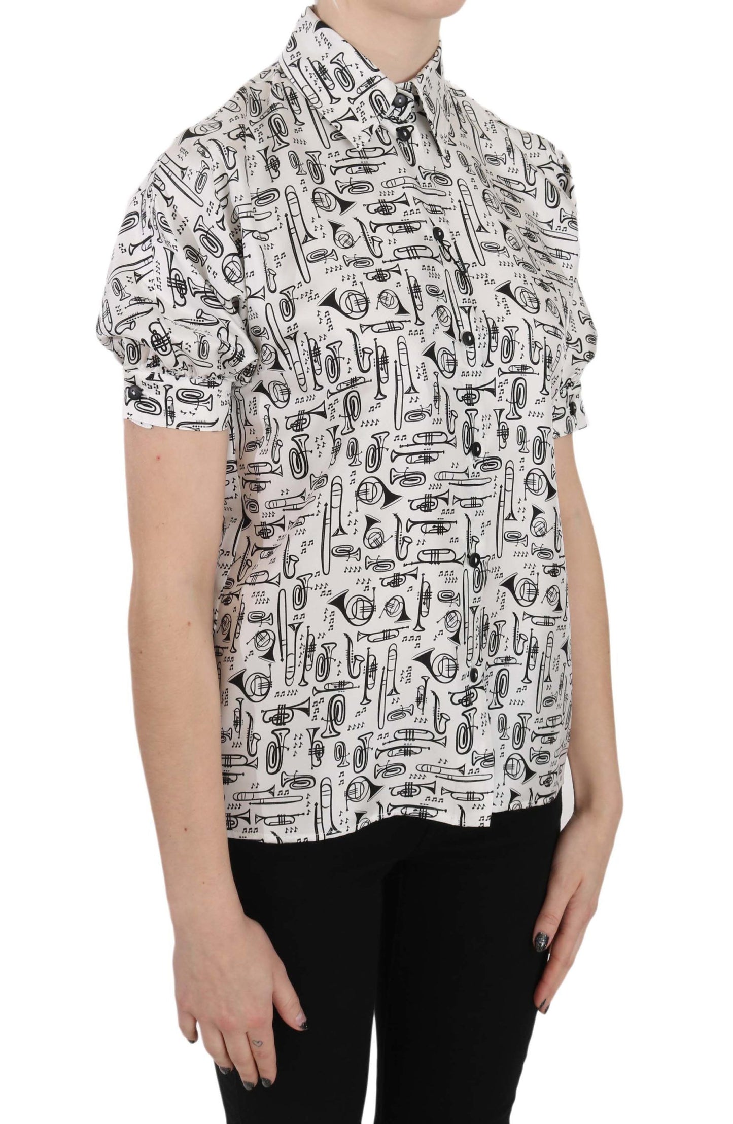 Trompetendruck Knopfleiste Seidentop Bluse