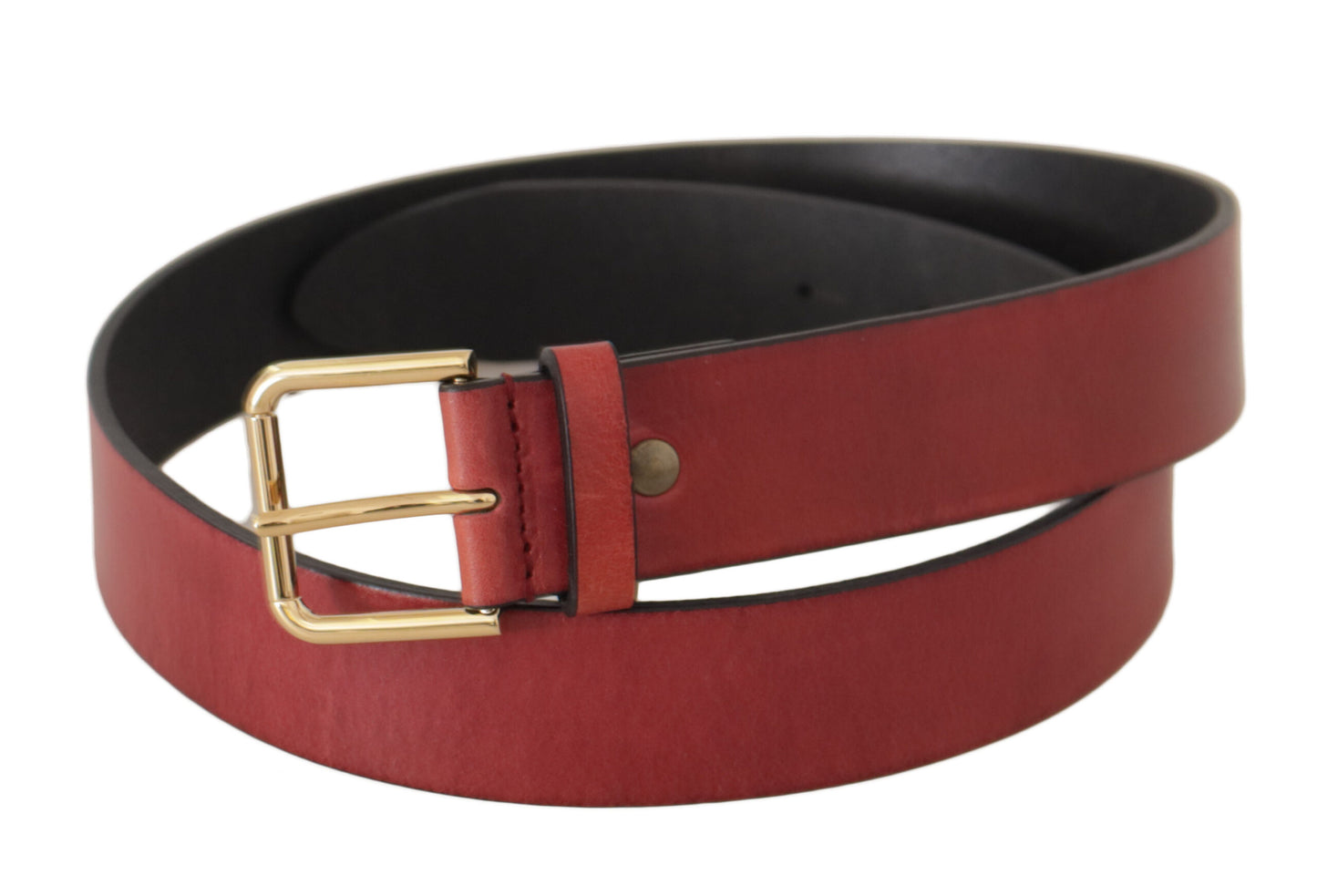 Rotes Leder Gold Logo Gravierte Metallschnalle Gürtel