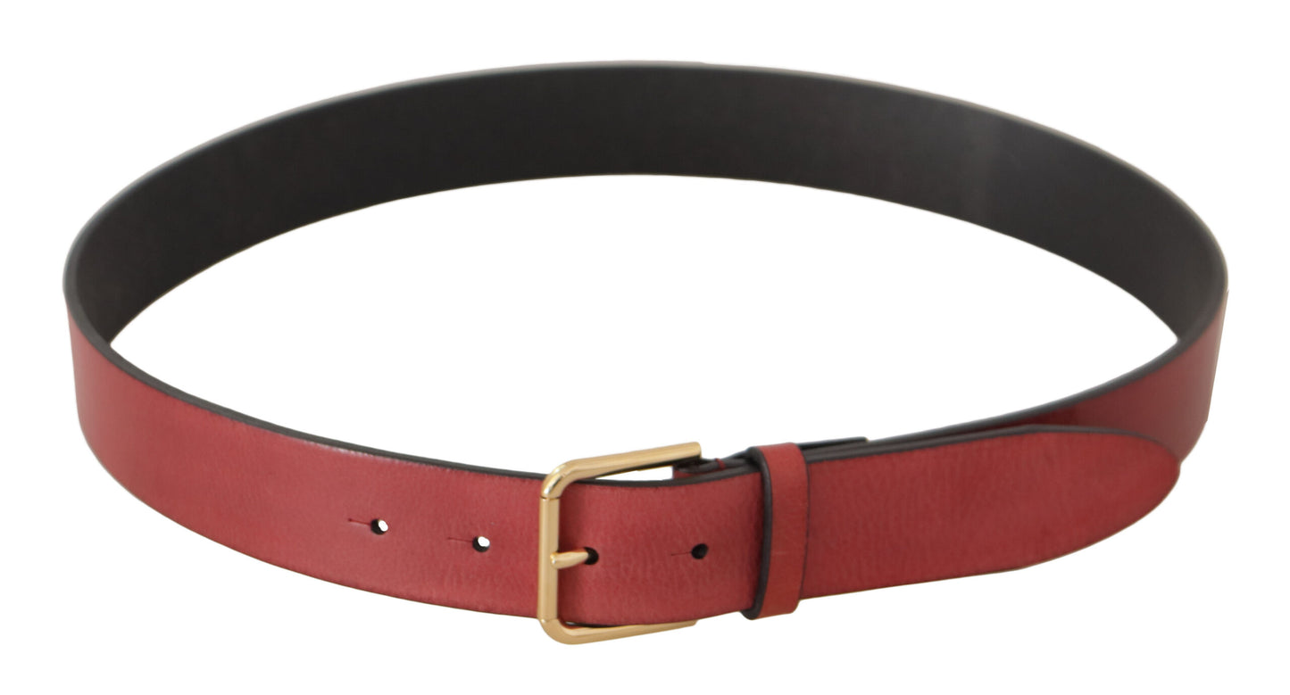 Rotes Leder Gold Logo Gravierte Metallschnalle Gürtel