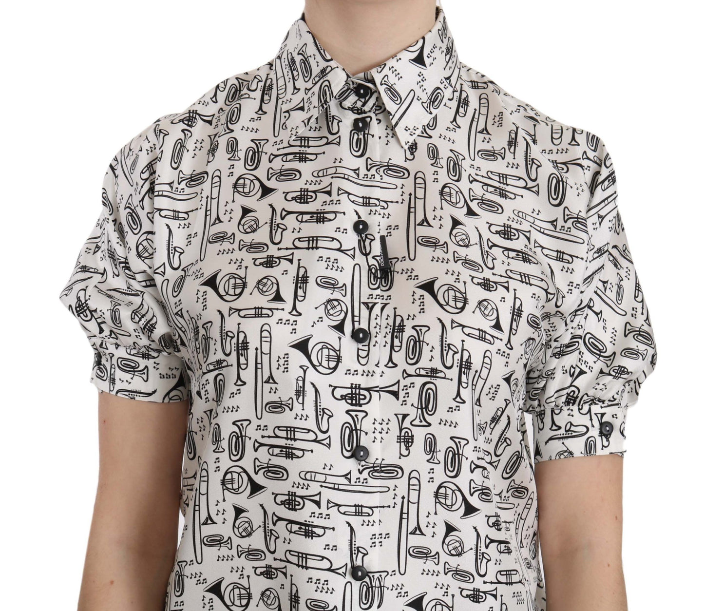 Trompetendruck Knopfleiste Seidentop Bluse