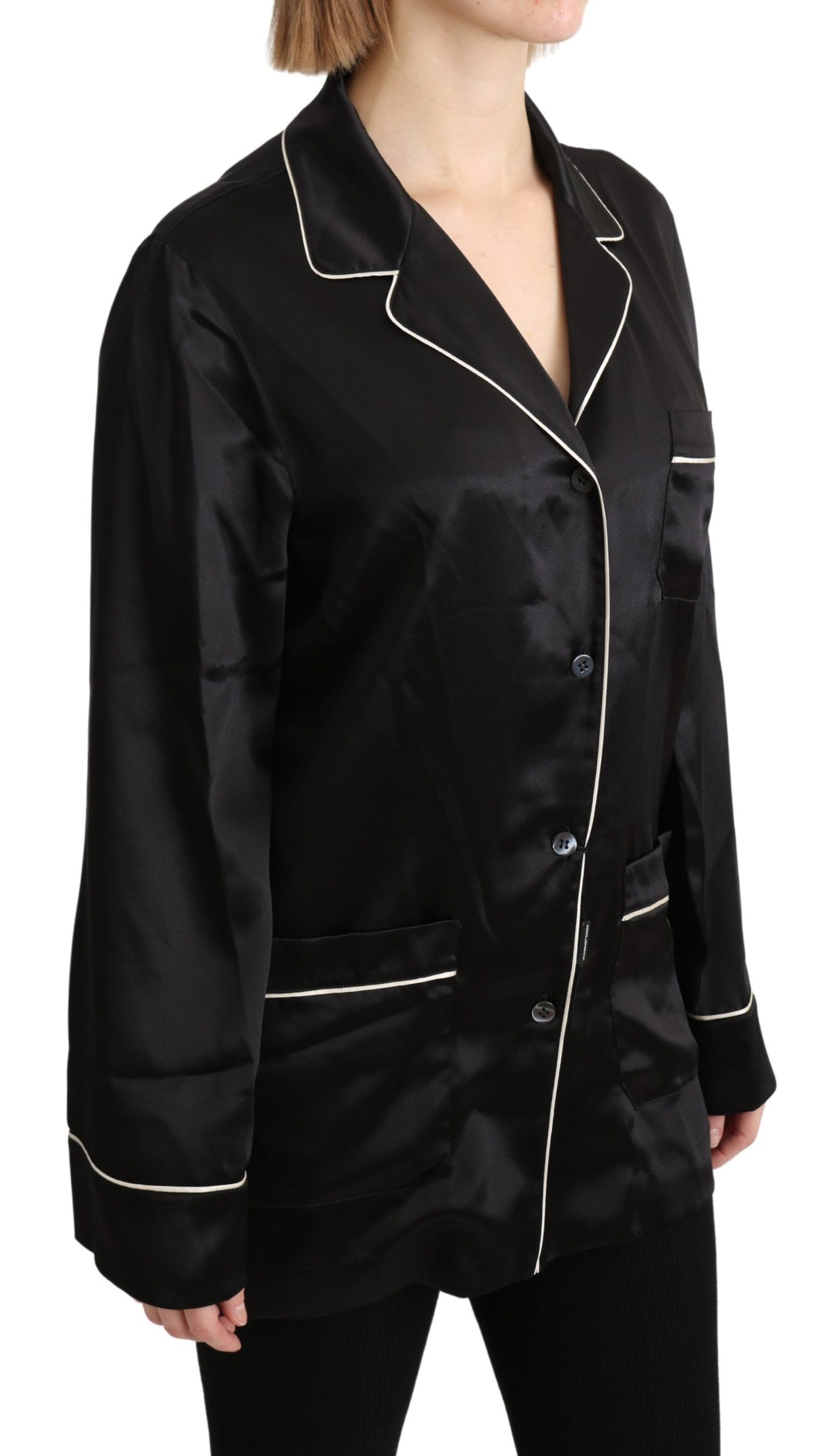 Schwarzes Hemd Seidenstretch-Top Bluse
