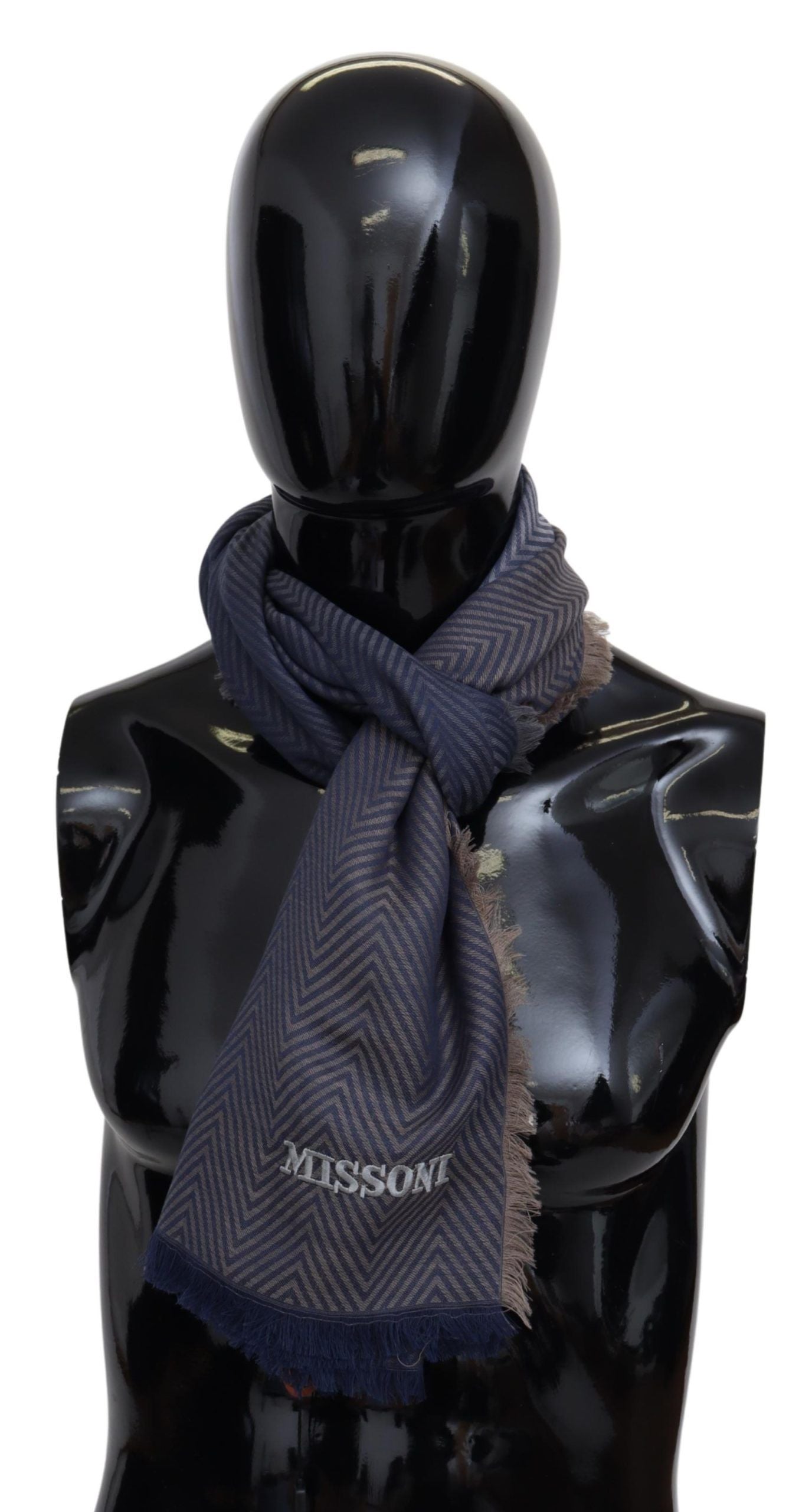 Blauer Zickzack-Schal aus Wolle Unisex-Halswickelschal