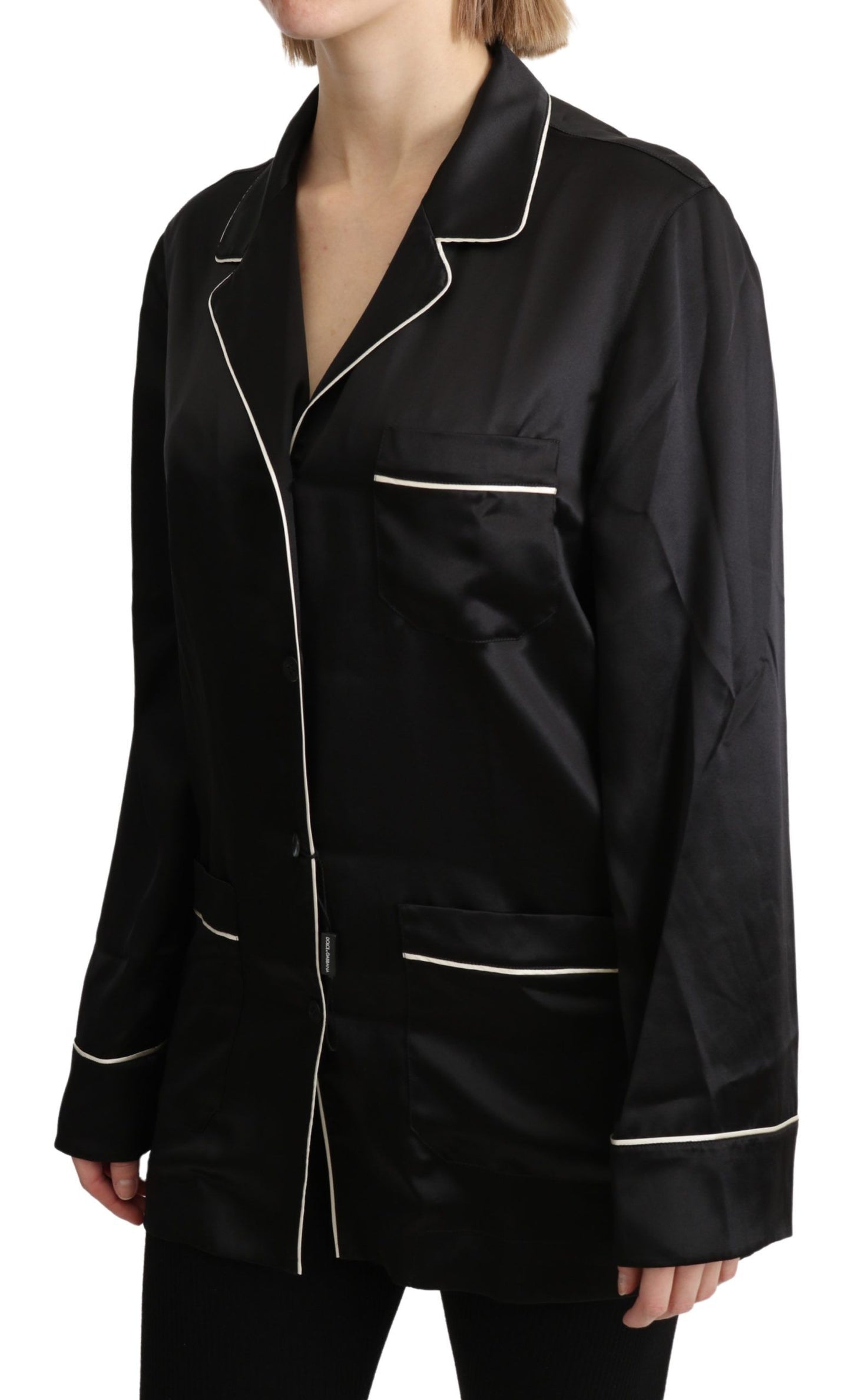 Schwarzes Hemd Seidenstretch-Top Bluse