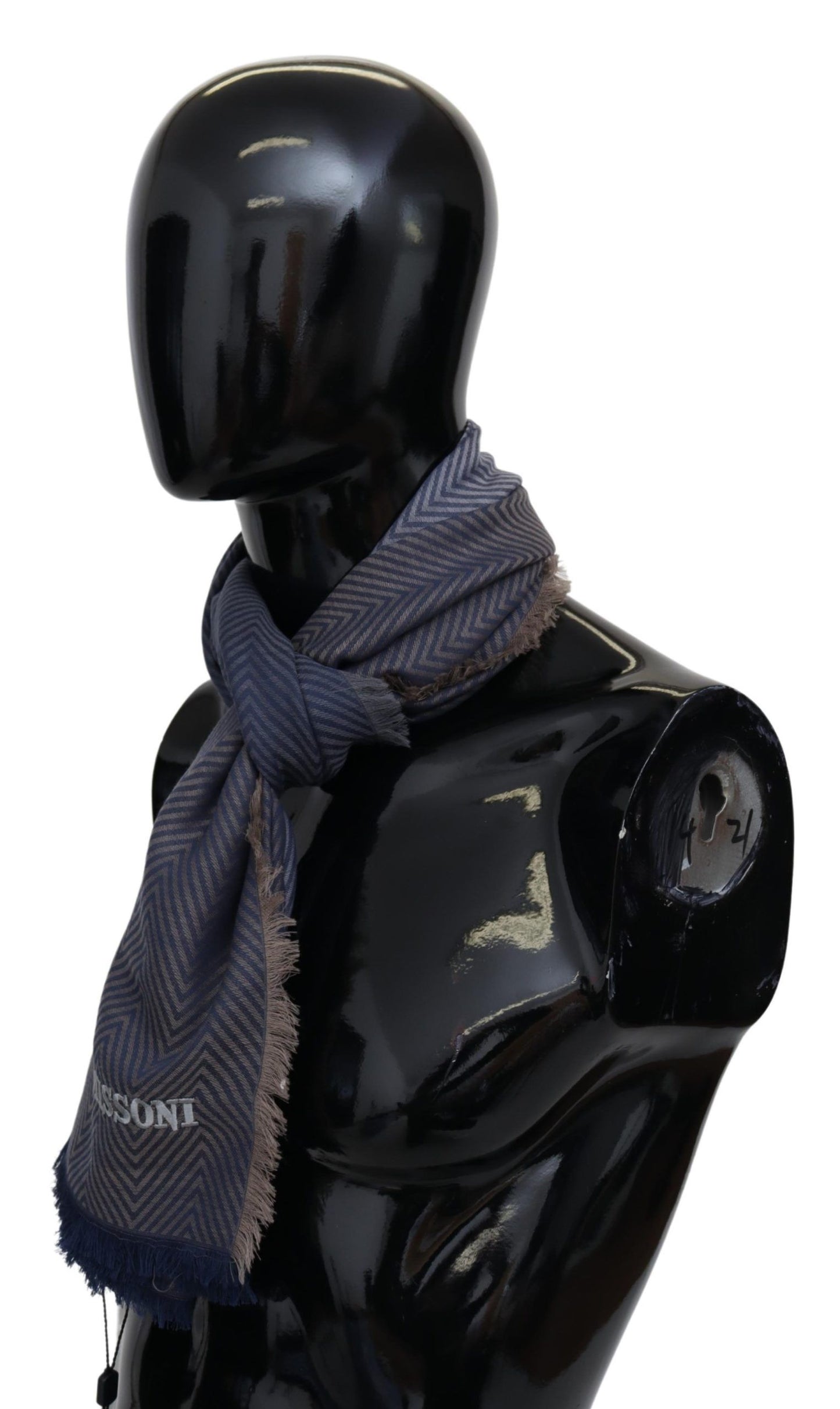 Blauer Zickzack-Schal aus Wolle Unisex-Halswickelschal