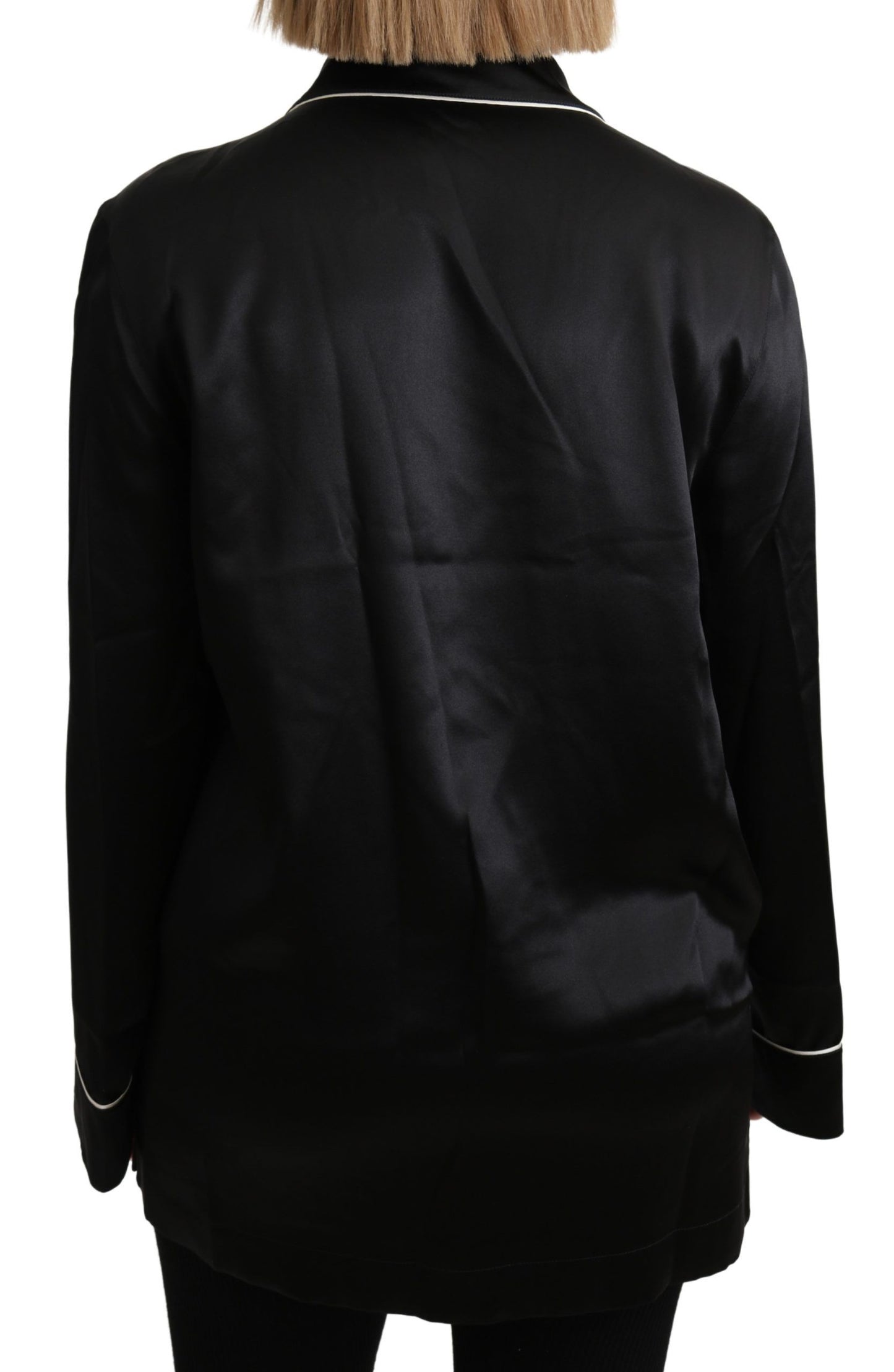 Schwarzes Hemd Seidenstretch-Top Bluse