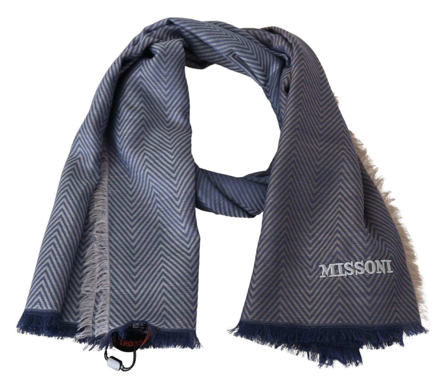 Blauer Zickzack-Schal aus Wolle Unisex-Halswickelschal