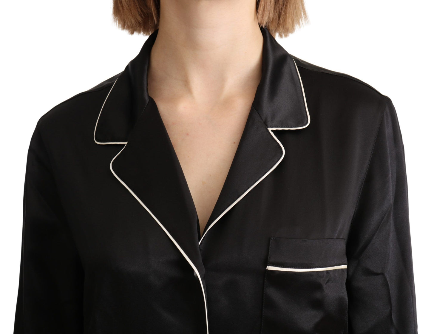 Schwarzes Hemd Seidenstretch-Top Bluse