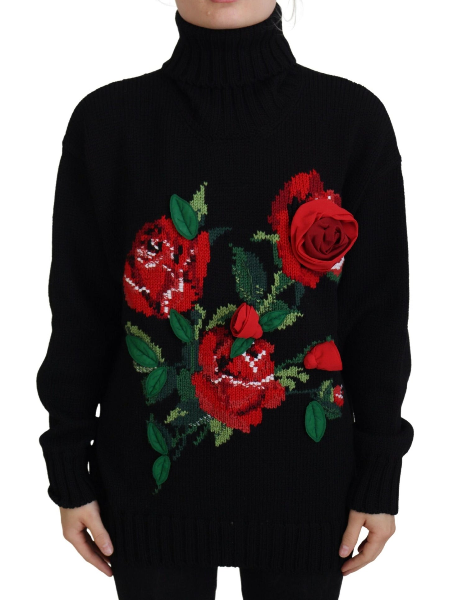 Schwarzer Rollkragenpullover Rote Rosen Pullover