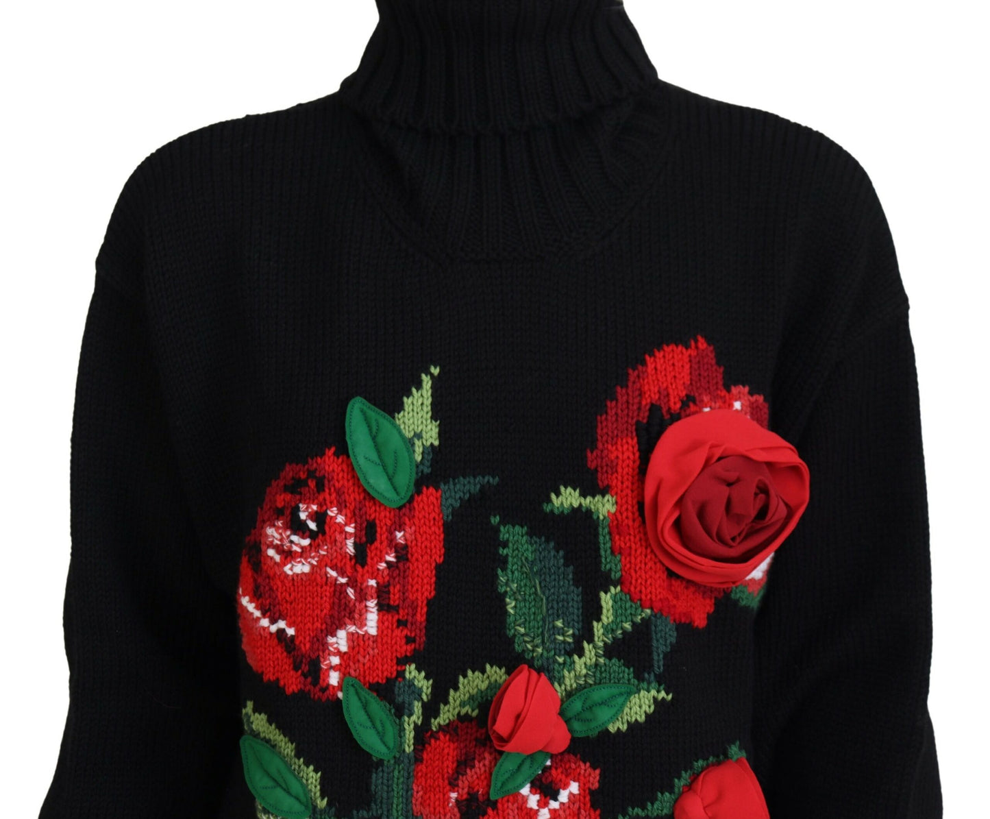 Schwarzer Rollkragenpullover Rote Rosen Pullover