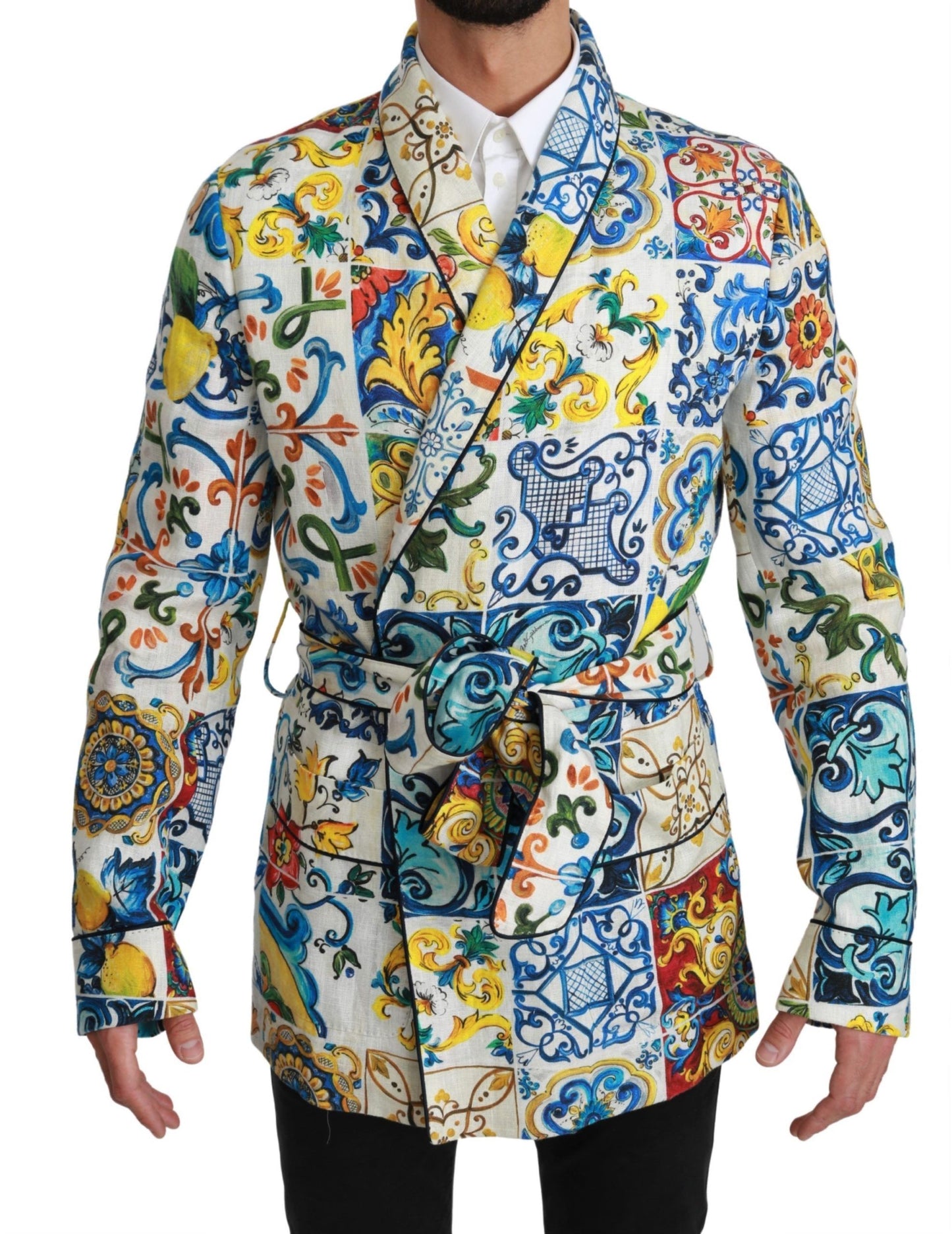 Majolika Brokat Leinen Morgenmantel Jacke