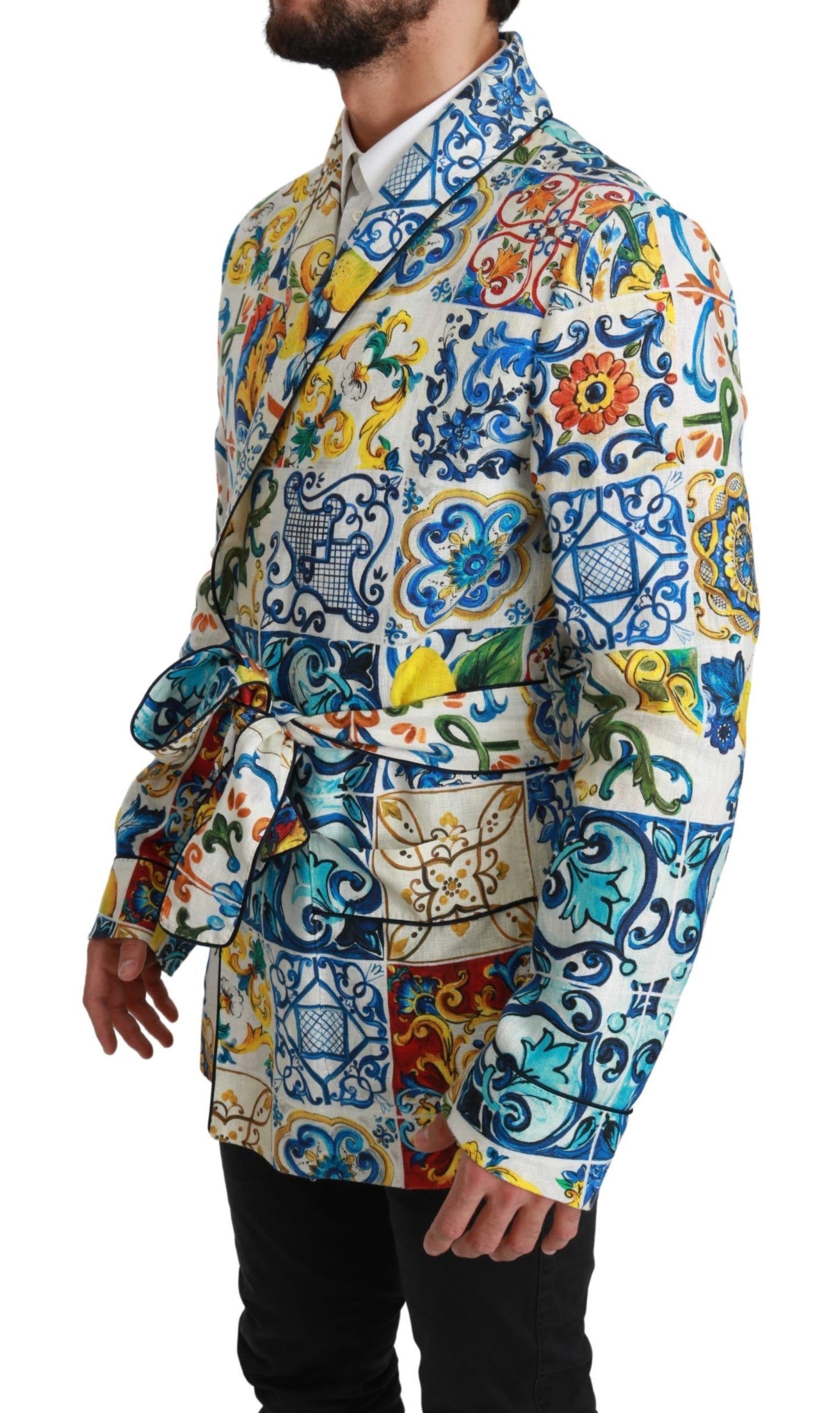 Majolika Brokat Leinen Morgenmantel Jacke