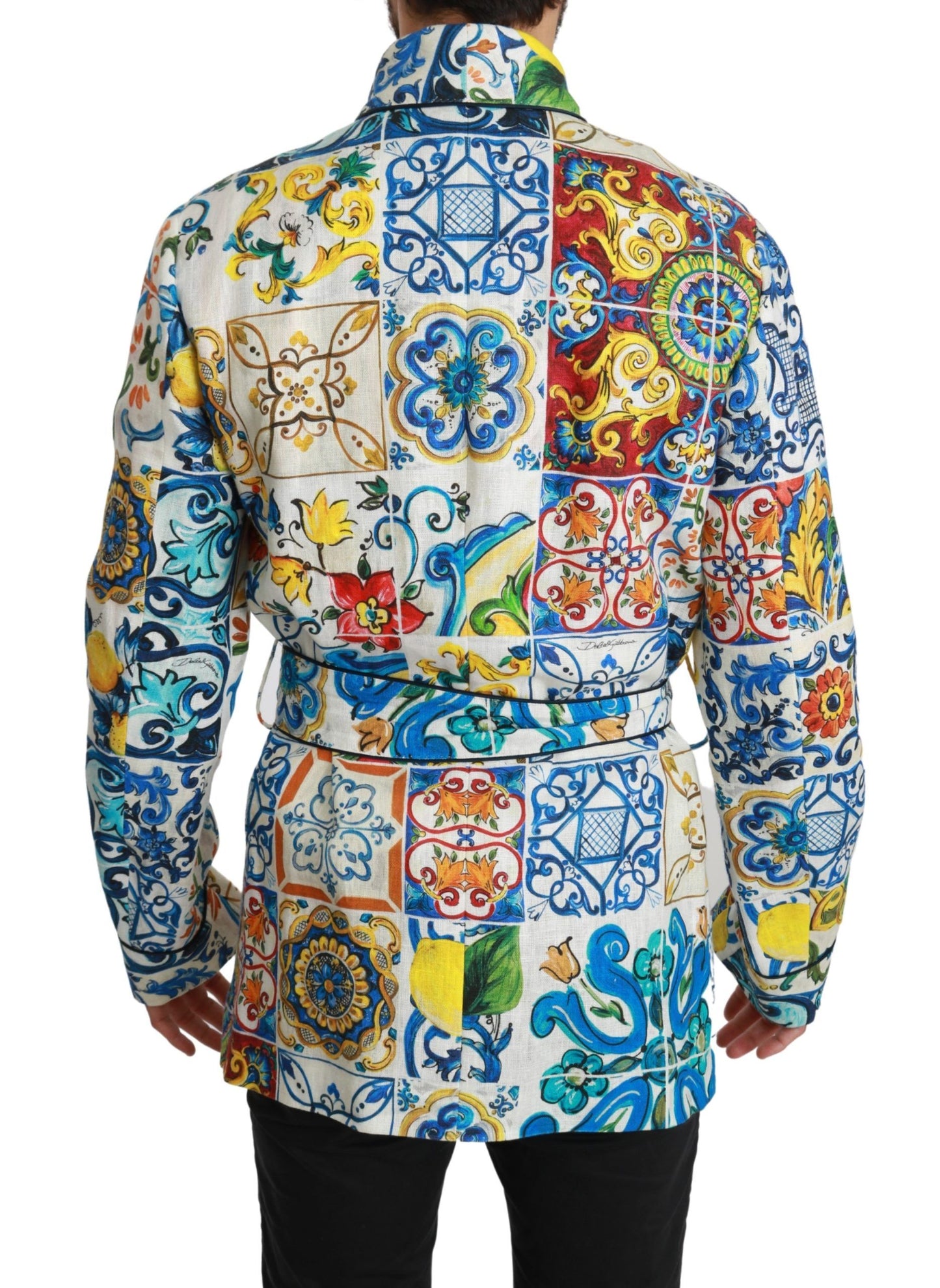 Majolika Brokat Leinen Morgenmantel Jacke