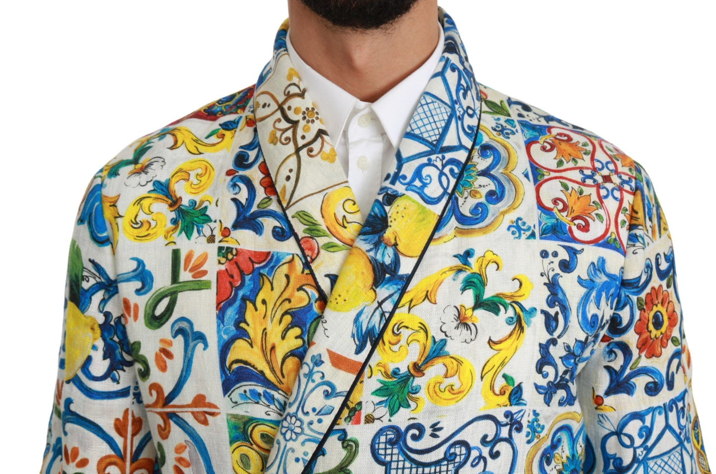 Majolika Brokat Leinen Morgenmantel Jacke