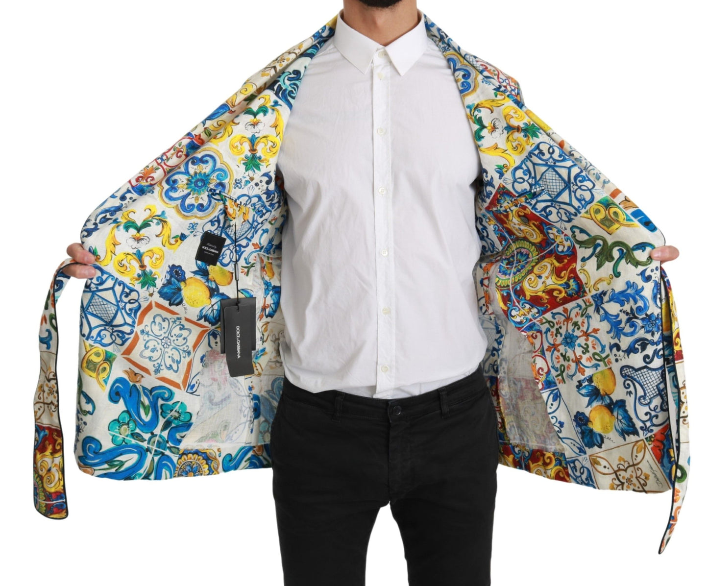 Majolika Brokat Leinen Morgenmantel Jacke