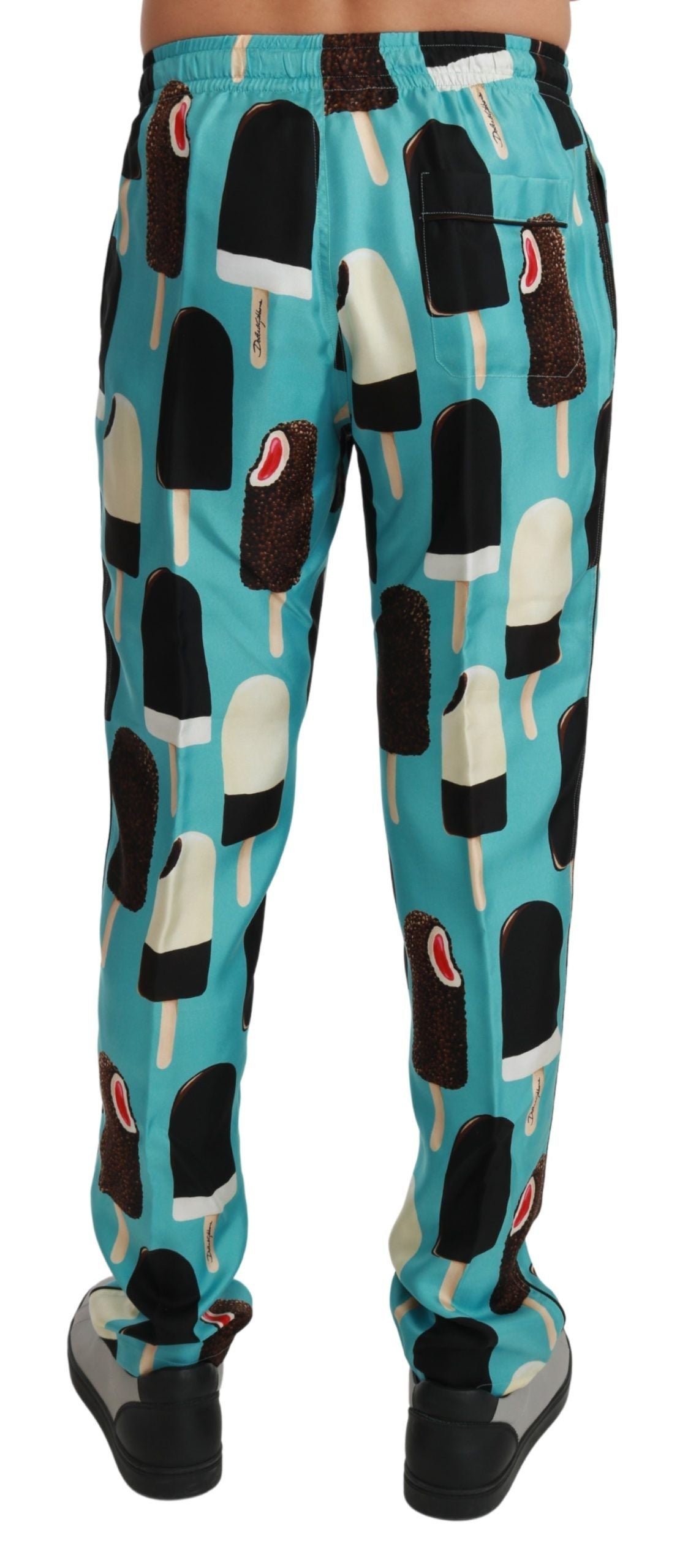 Blaue Seiden-Eiscreme Lounge-Hose mit Druck