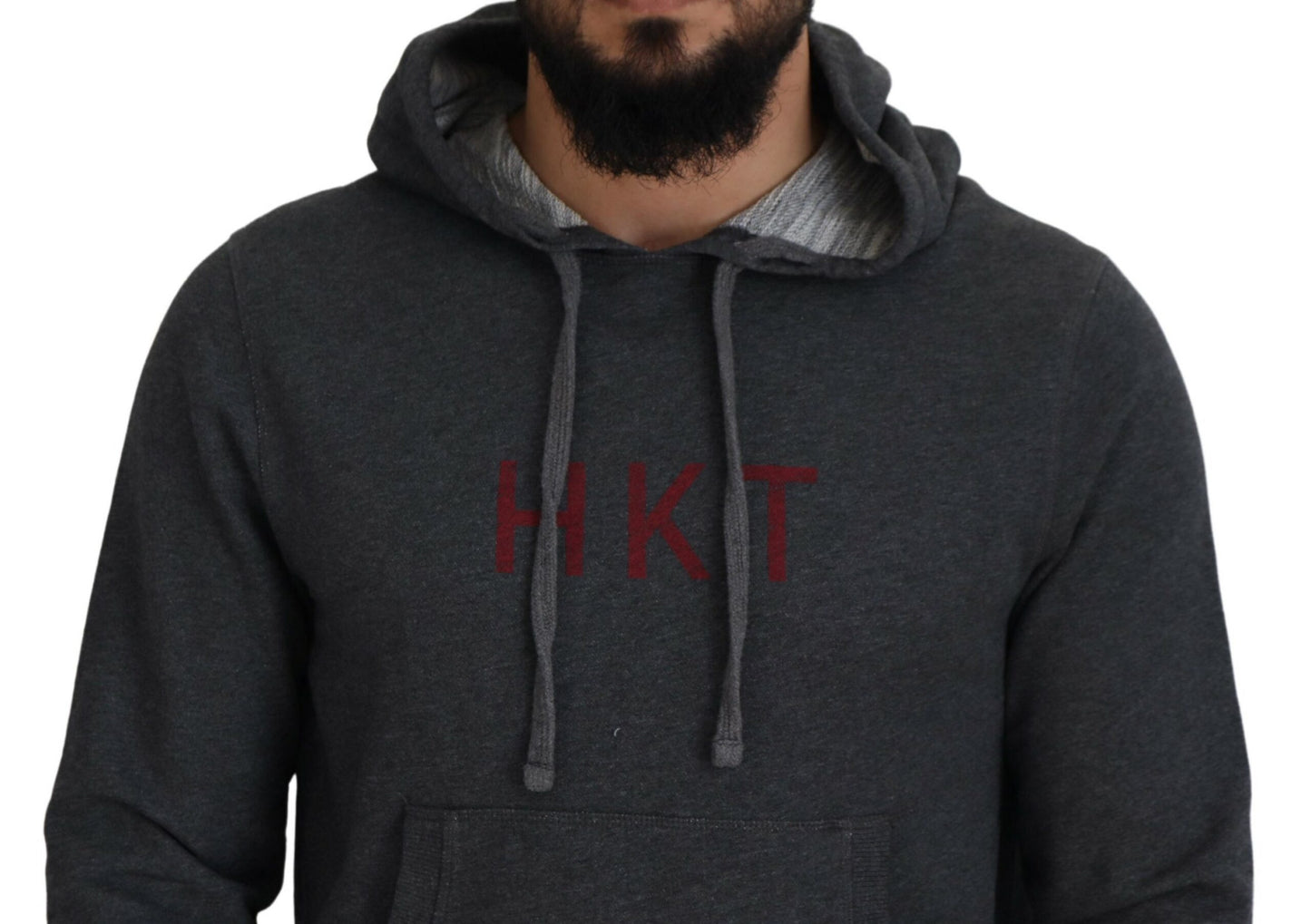 Grauer Langarmpullover aus Baumwolle mit Kapuze
