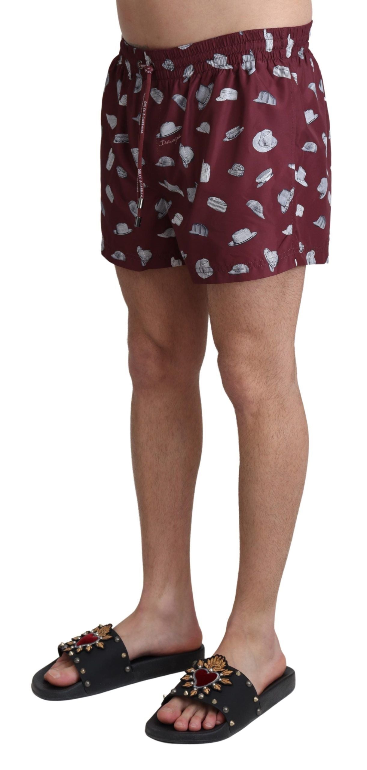 Maroon Hüte Print Strandbekleidung Shorts Bademode
