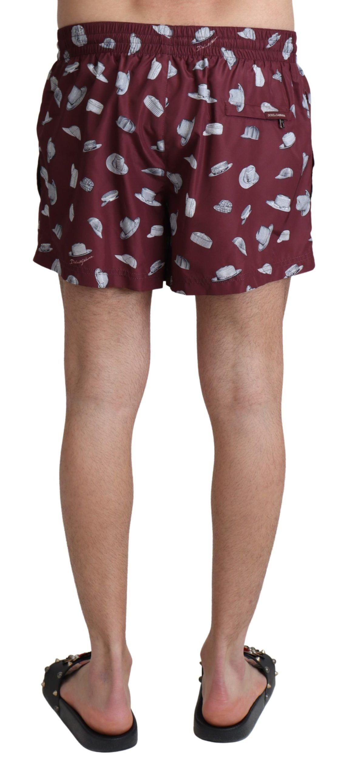 Maroon Hüte Print Strandbekleidung Shorts Bademode