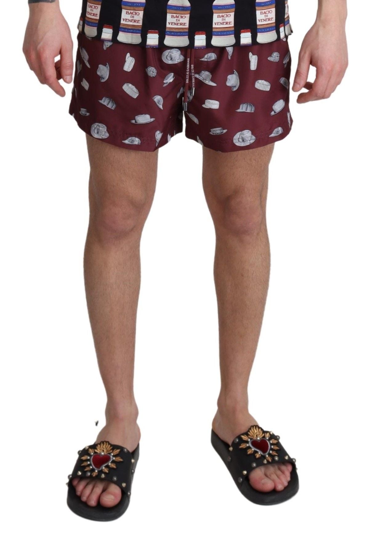 Maroon Hüte Print Strandbekleidung Shorts Bademode
