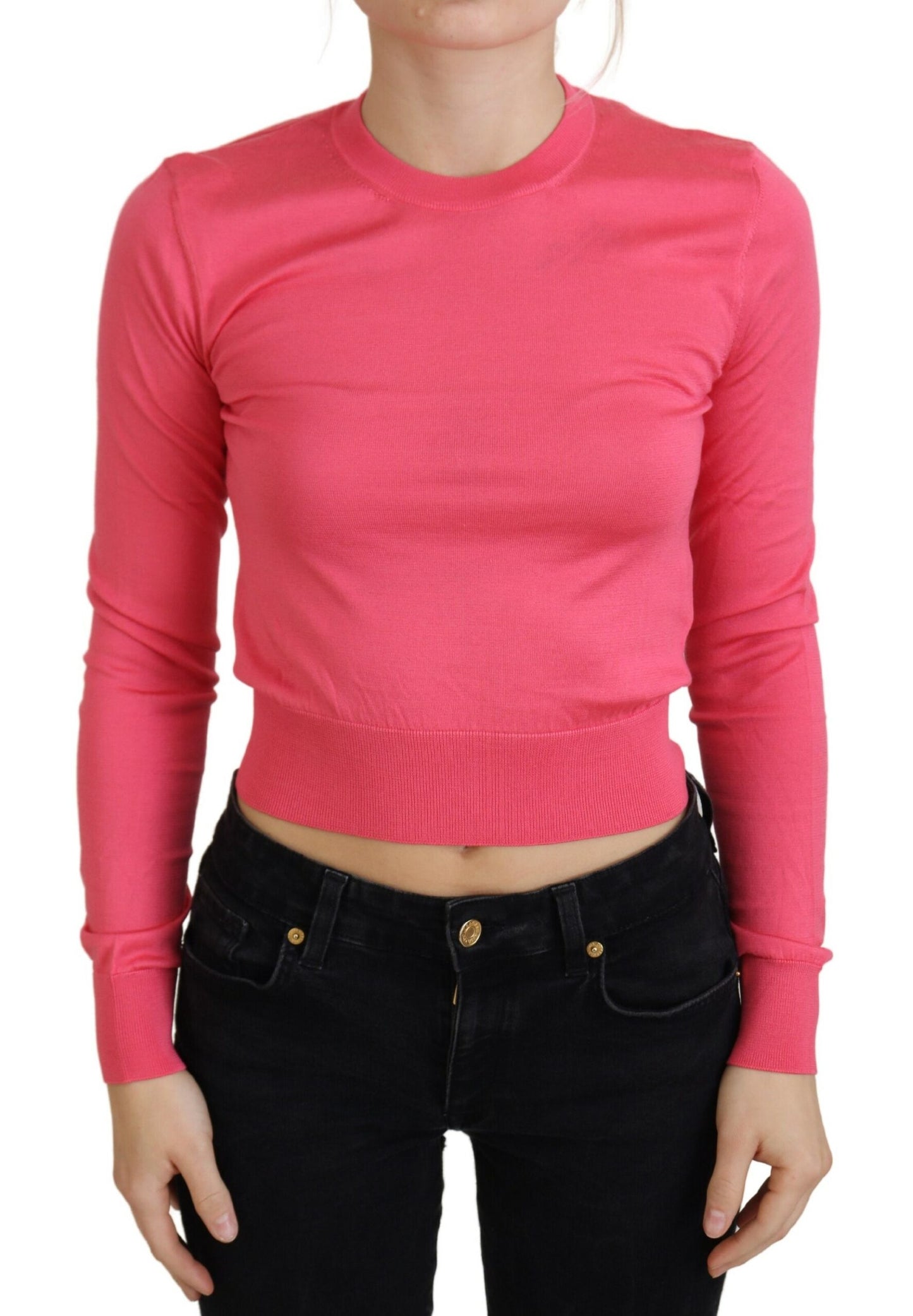 Rosa Seidenpullover mit Rundhalsausschnitt