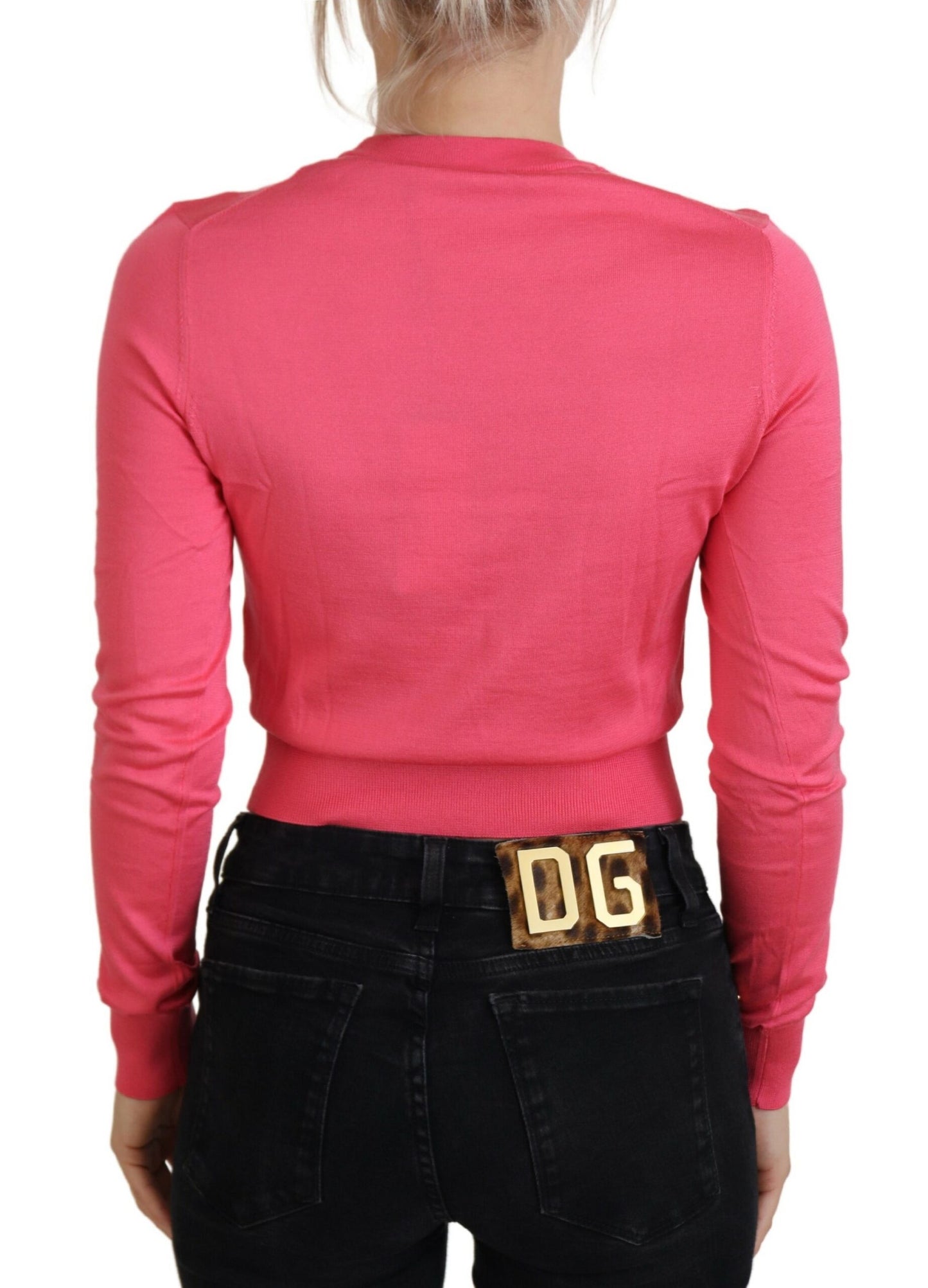 Rosa Seidenpullover mit Rundhalsausschnitt