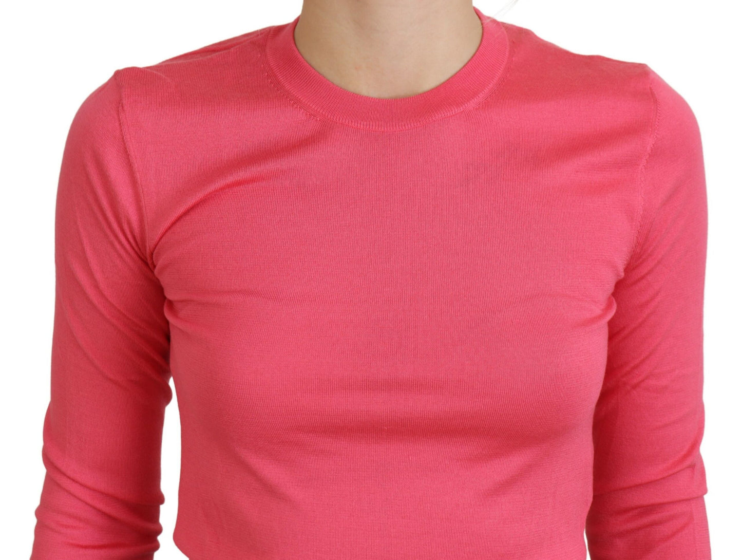 Rosa Seidenpullover mit Rundhalsausschnitt