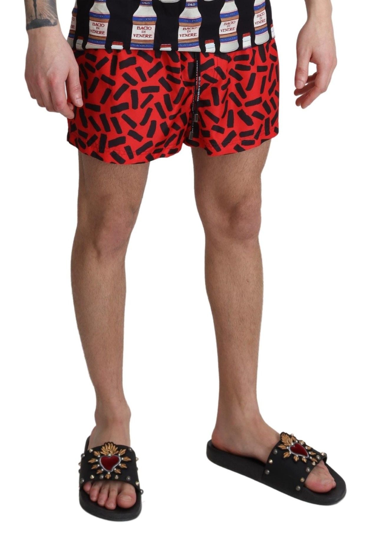 Rot gemusterte Beachwear Shorts Bademode