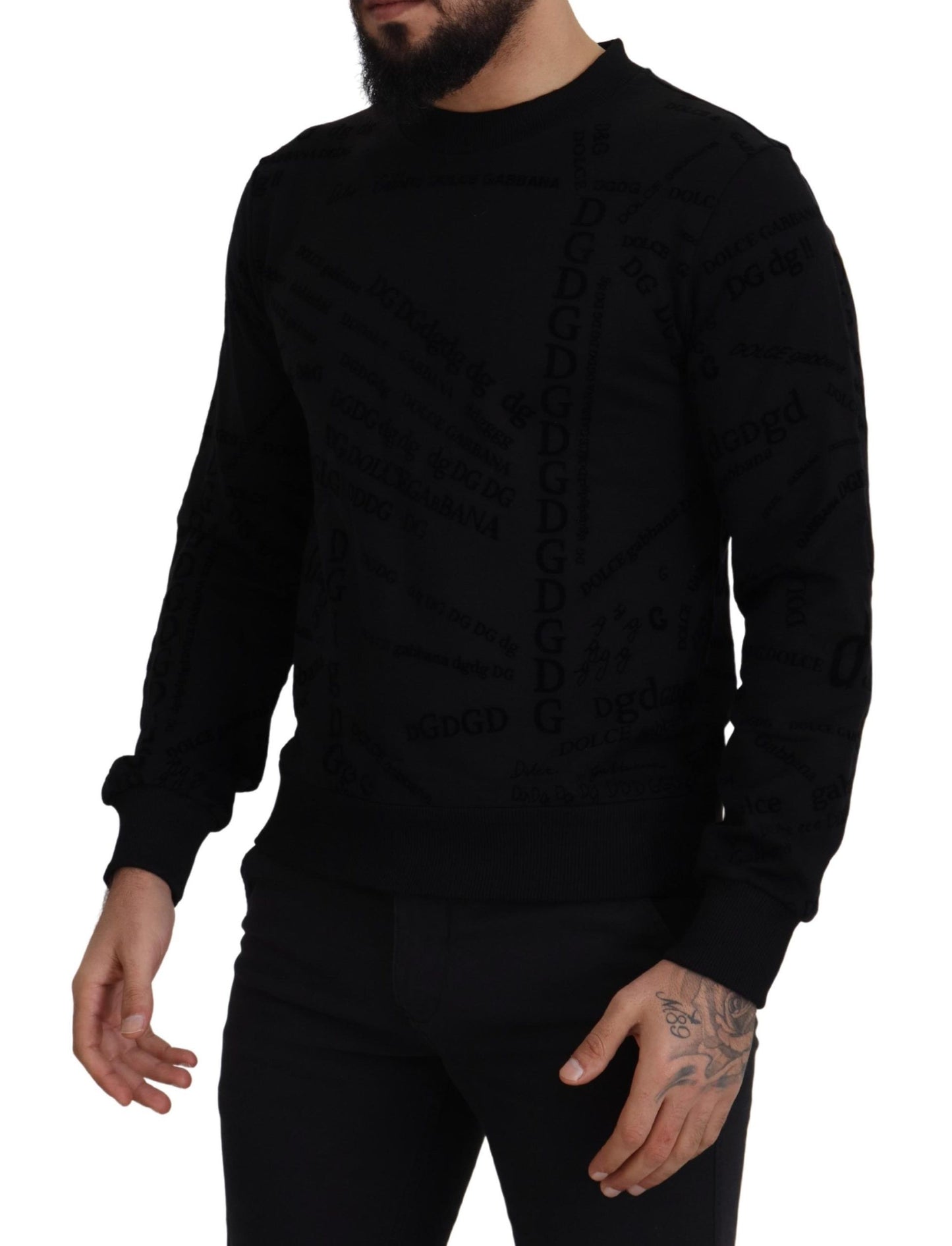 Schwarzer Pullover aus Baumwollmischung mit Rundhalsausschnitt