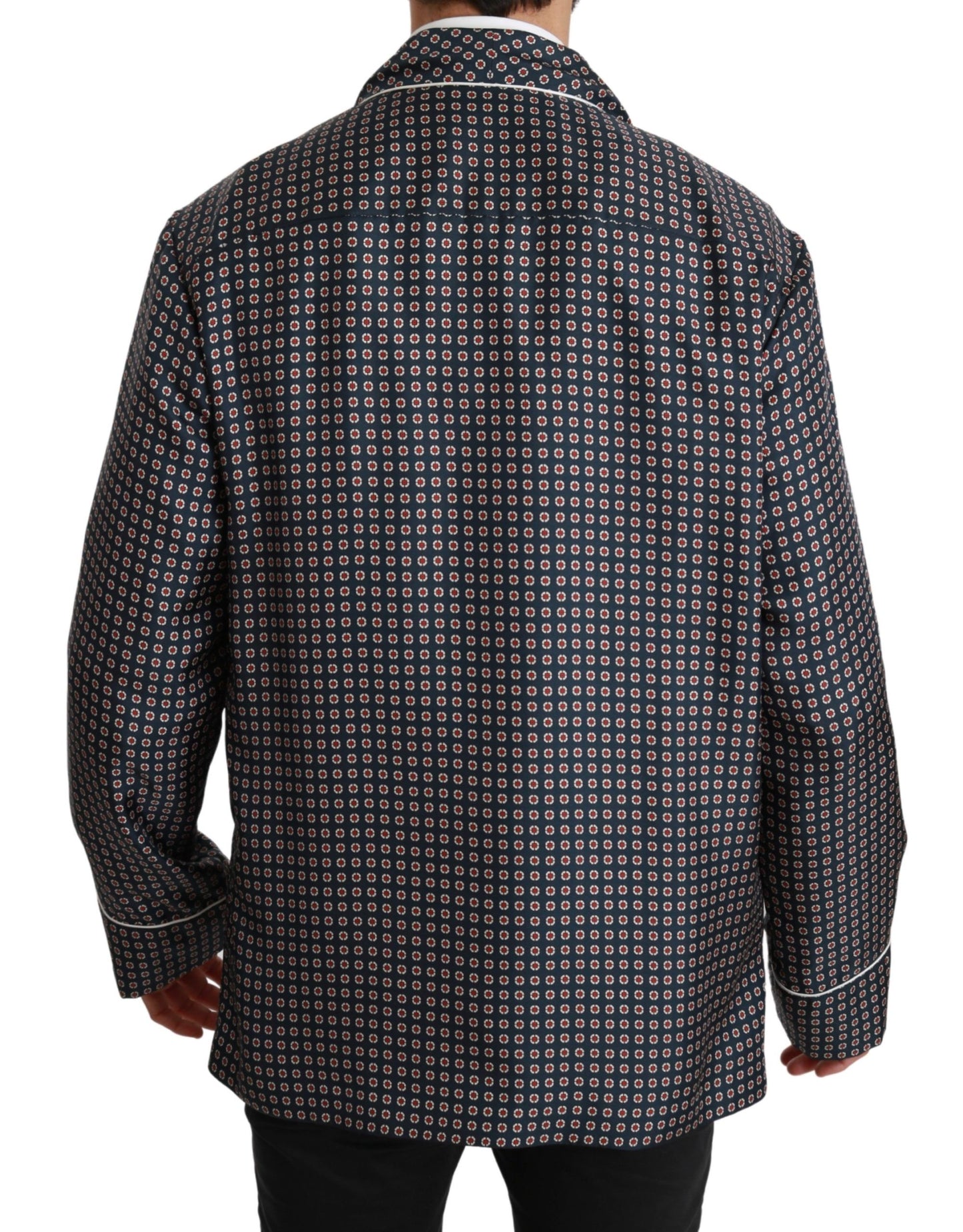 Marineblauer gemusterter Zweireiher Mantel Jacke