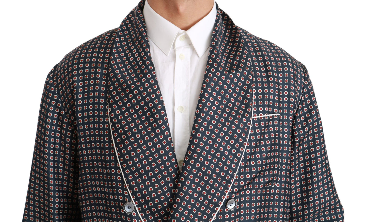Marineblauer gemusterter Zweireiher Mantel Jacke