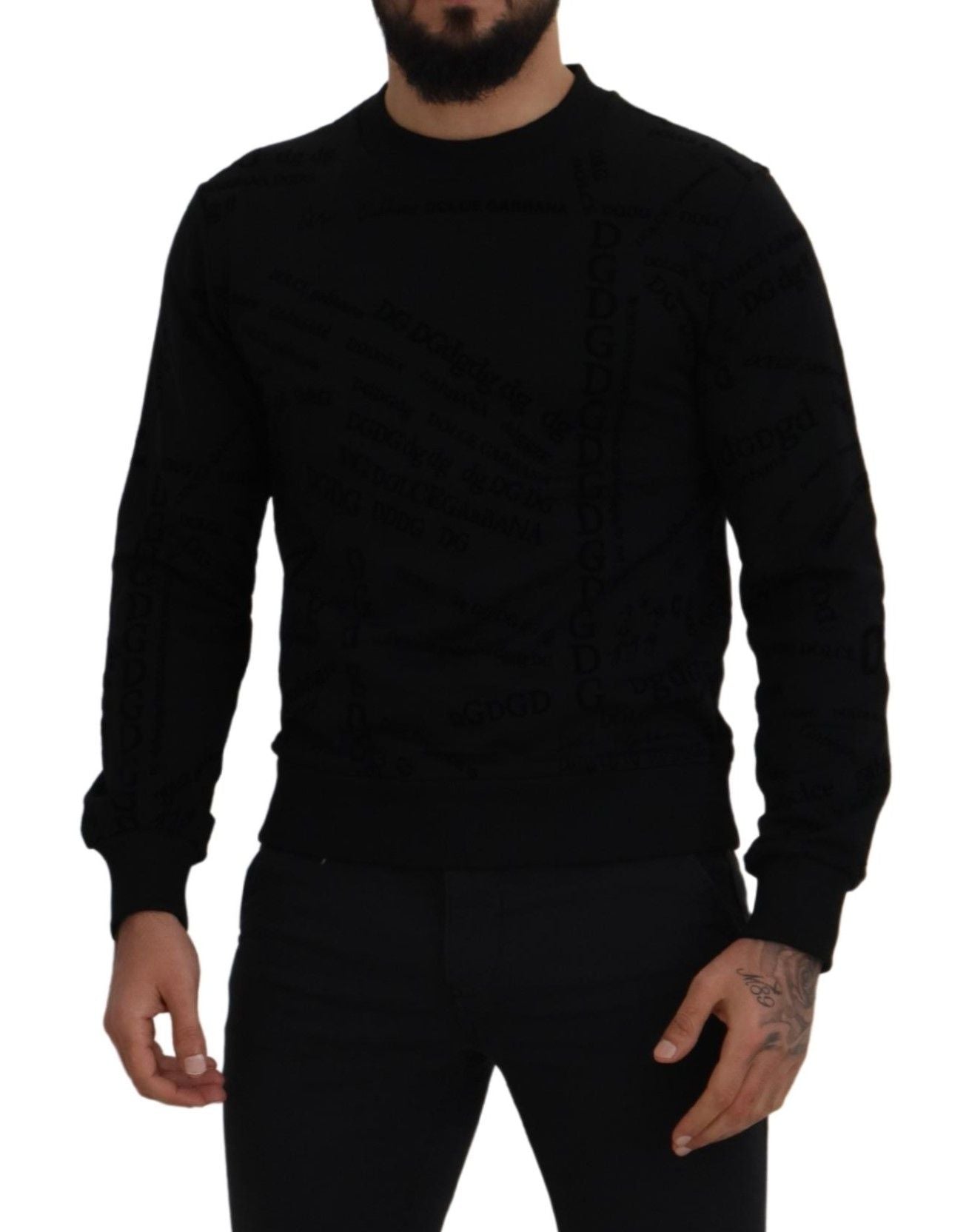 Schwarzer Pullover aus Baumwollmischung mit Rundhalsausschnitt