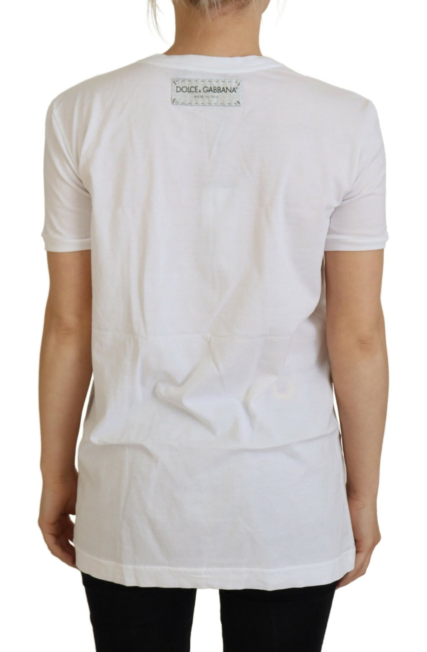 Weißes bedrucktes Pullover-Top mit kurzen Ärmeln