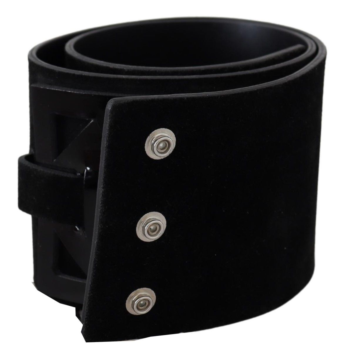 Schwarzer Leder breiter Gürtel mit silberner Logo-Schnalle