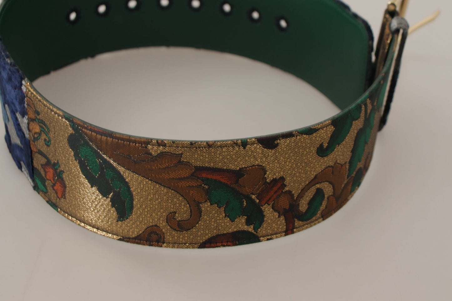 Grüner Jacquard-Embroider-Leder-Gürtel mit goldener Metallschnalle