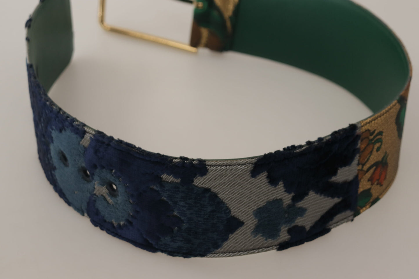 Grüner Jacquard-Embroider-Leder-Gürtel mit goldener Metallschnalle