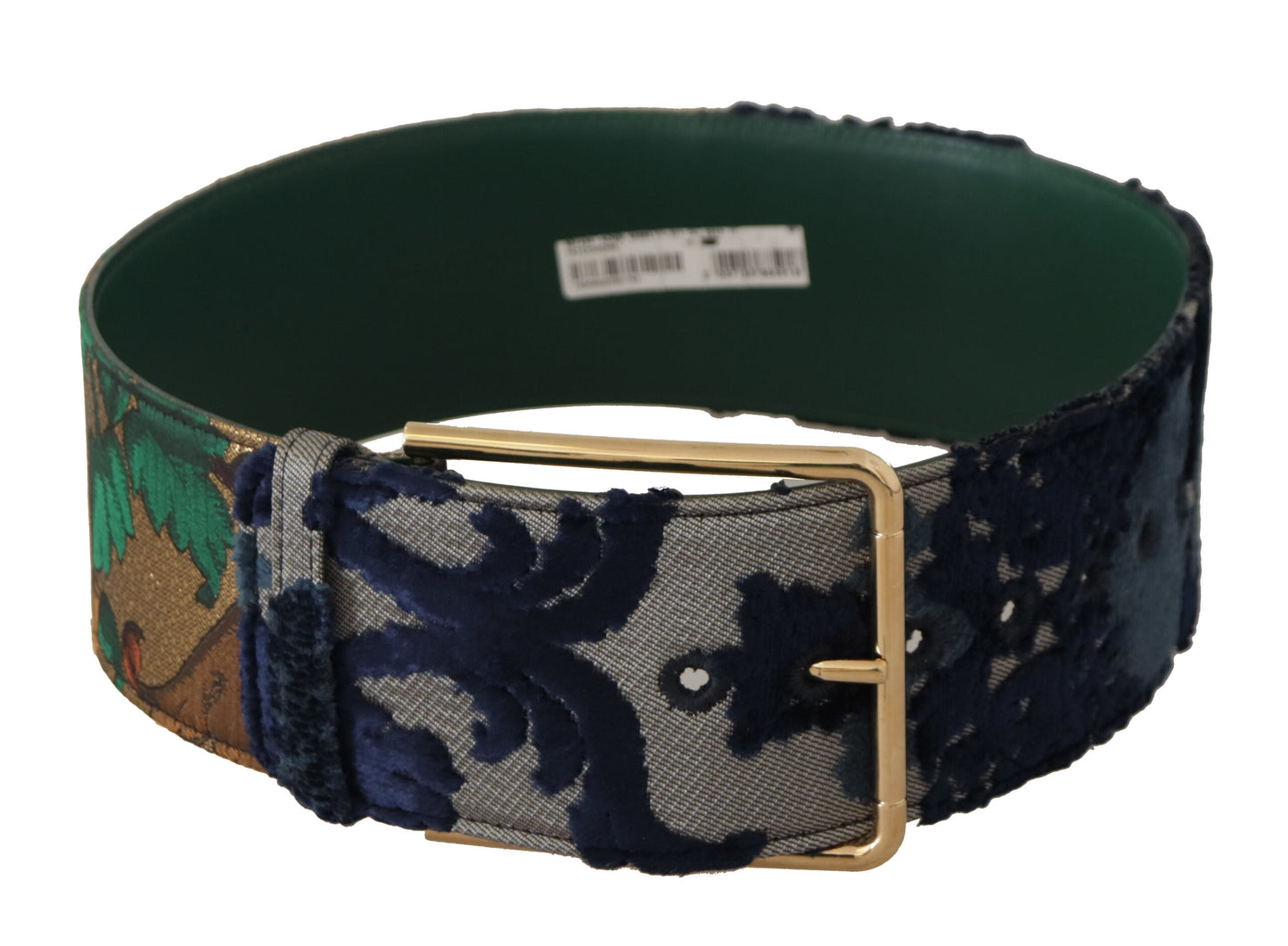 Grüner Jacquard-Embroider-Leder-Gürtel mit goldener Metallschnalle
