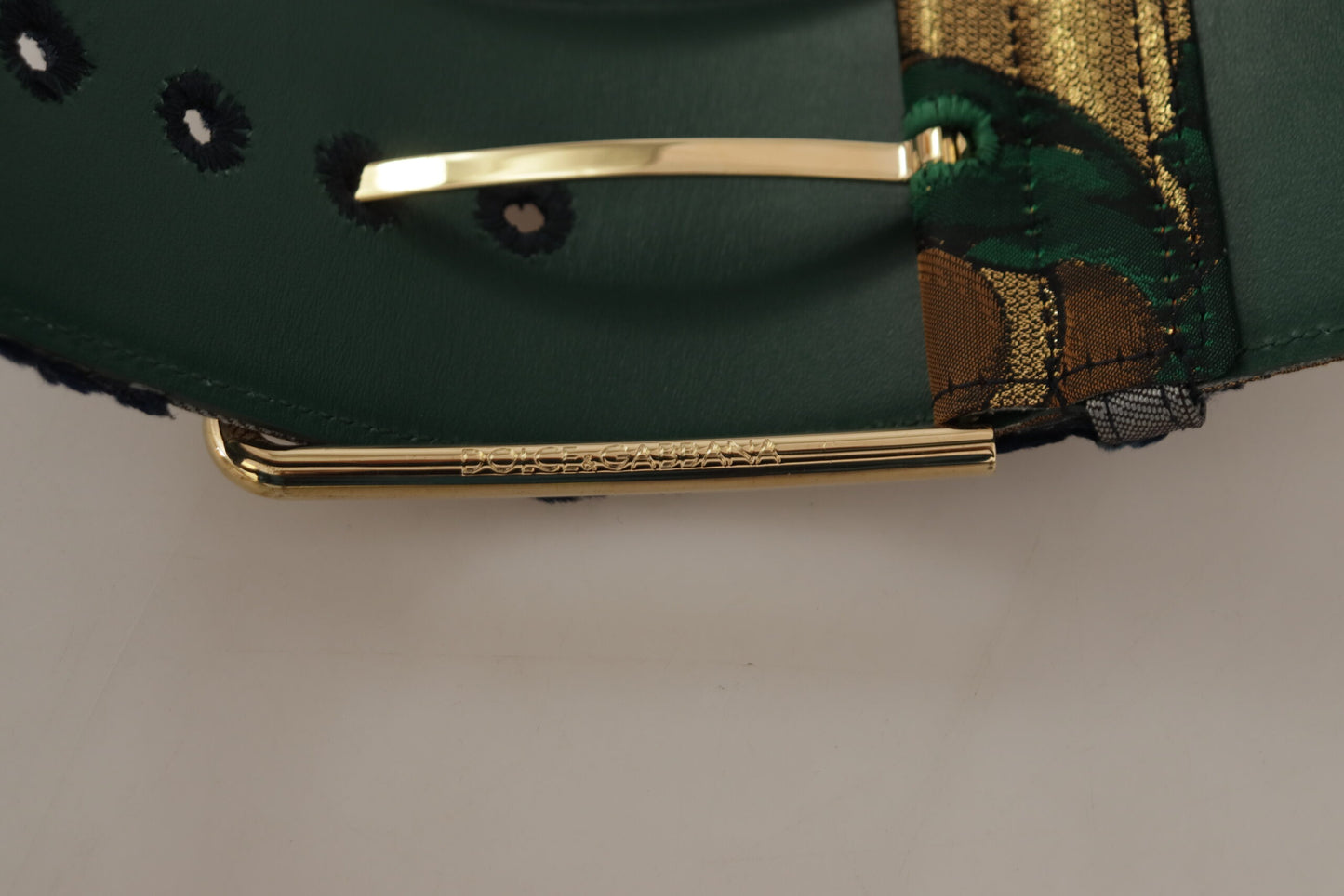 Grüner Jacquard-Embroider-Leder-Gürtel mit goldener Metallschnalle