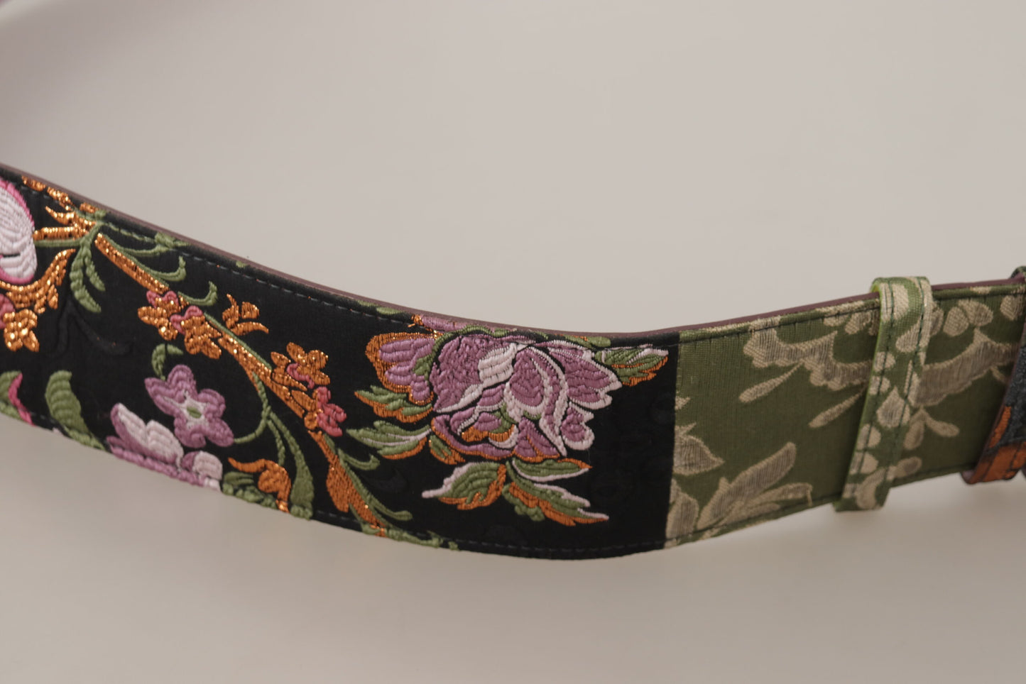 Multicolor Leder bestickter Gürtel mit goldener Metallschnalle