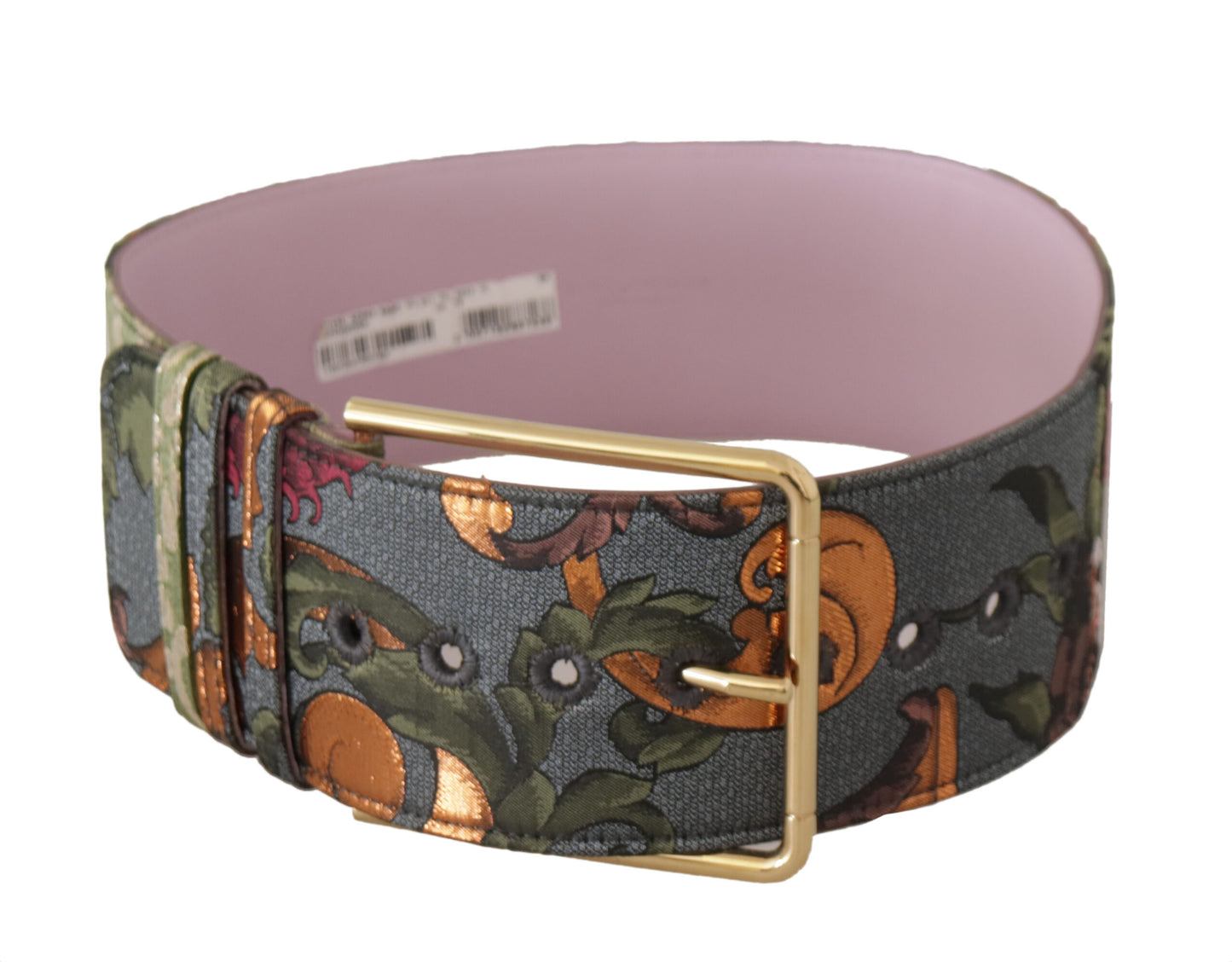 Multicolor Leder bestickter Gürtel mit goldener Metallschnalle