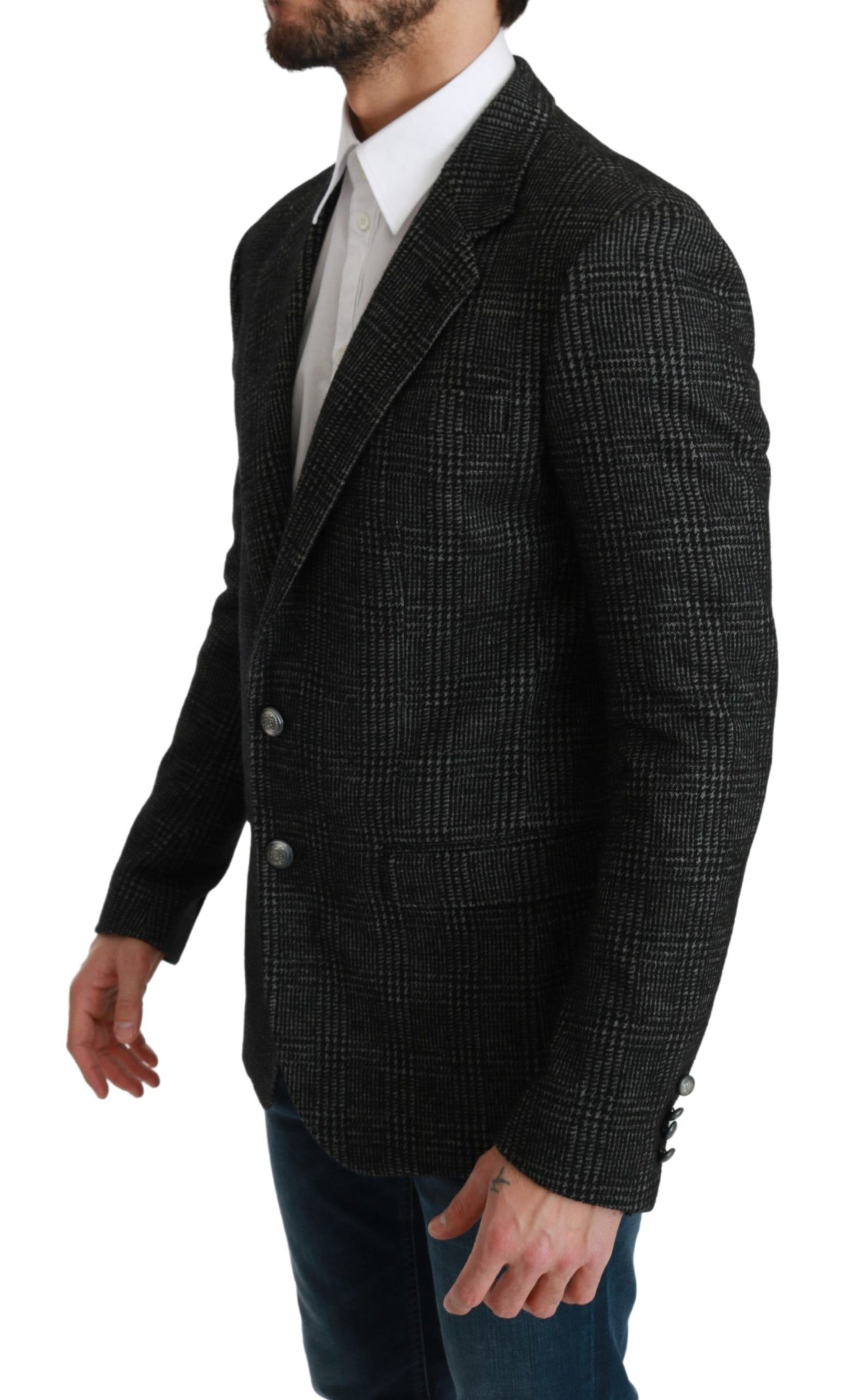 Graue karierte Slim Fit Jacke Blazer