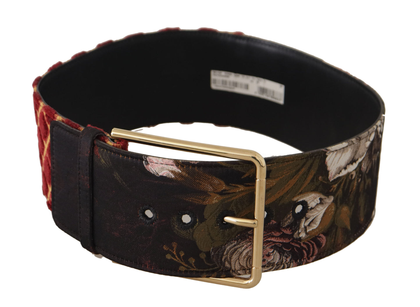 Multicolor Breiter Leder Floral Gold Metall Schnalle Gürtel